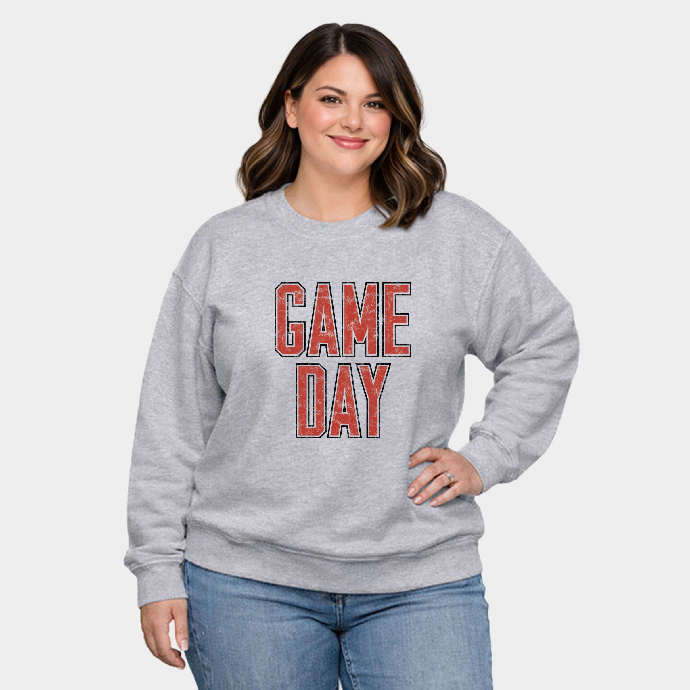 Simply Sage Market - Women's Plus Sized Graphic Sweatshirt Game Day Outlined Distressed