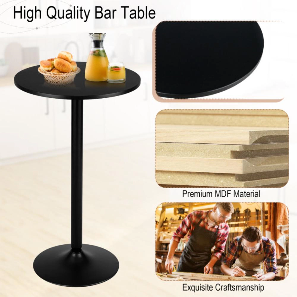Hivvago 24-Inch Stylish Round End Table with Engineered Wood Top and Black Metal Support