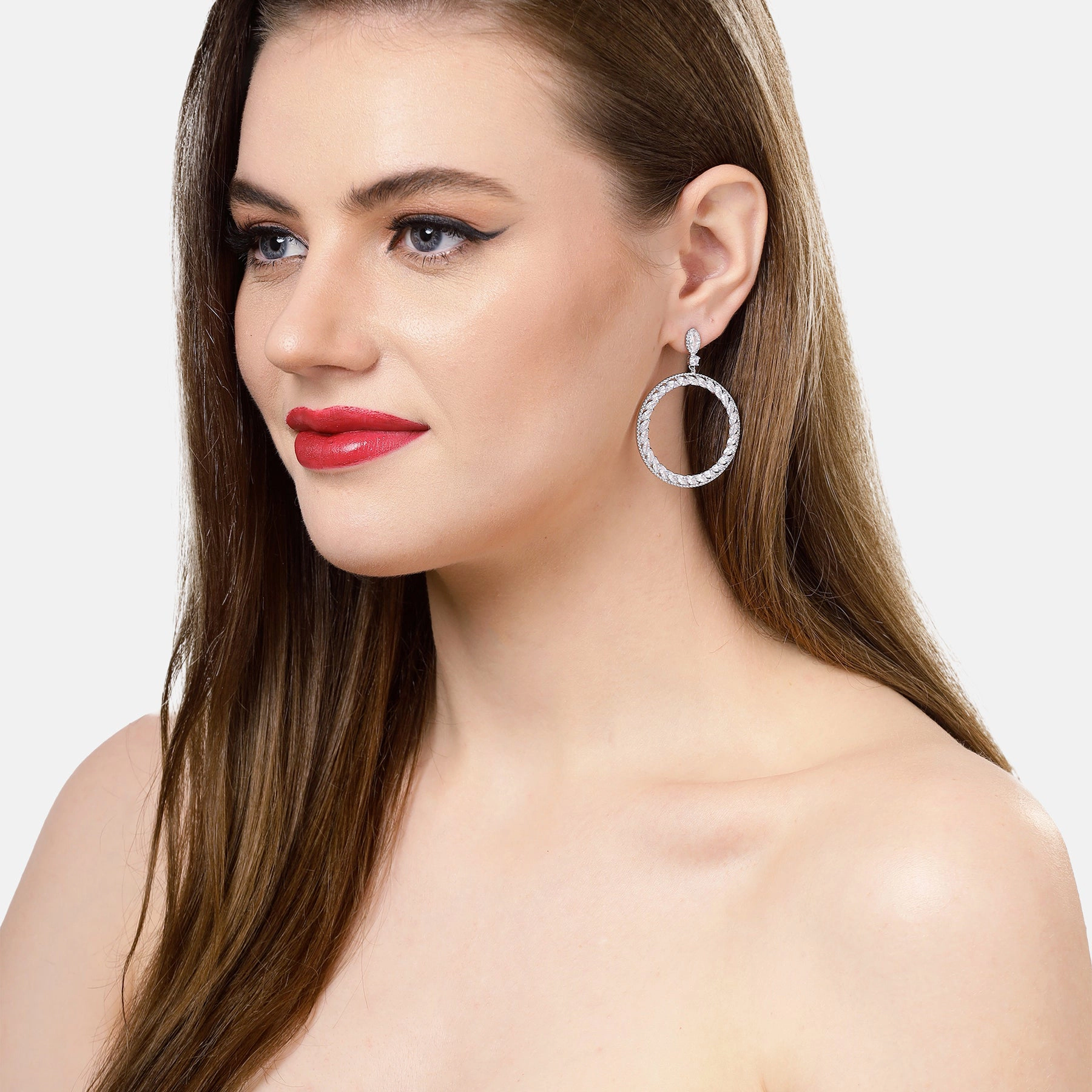 AGP PARIS Womens Dazzling Hoop Drop Earrings