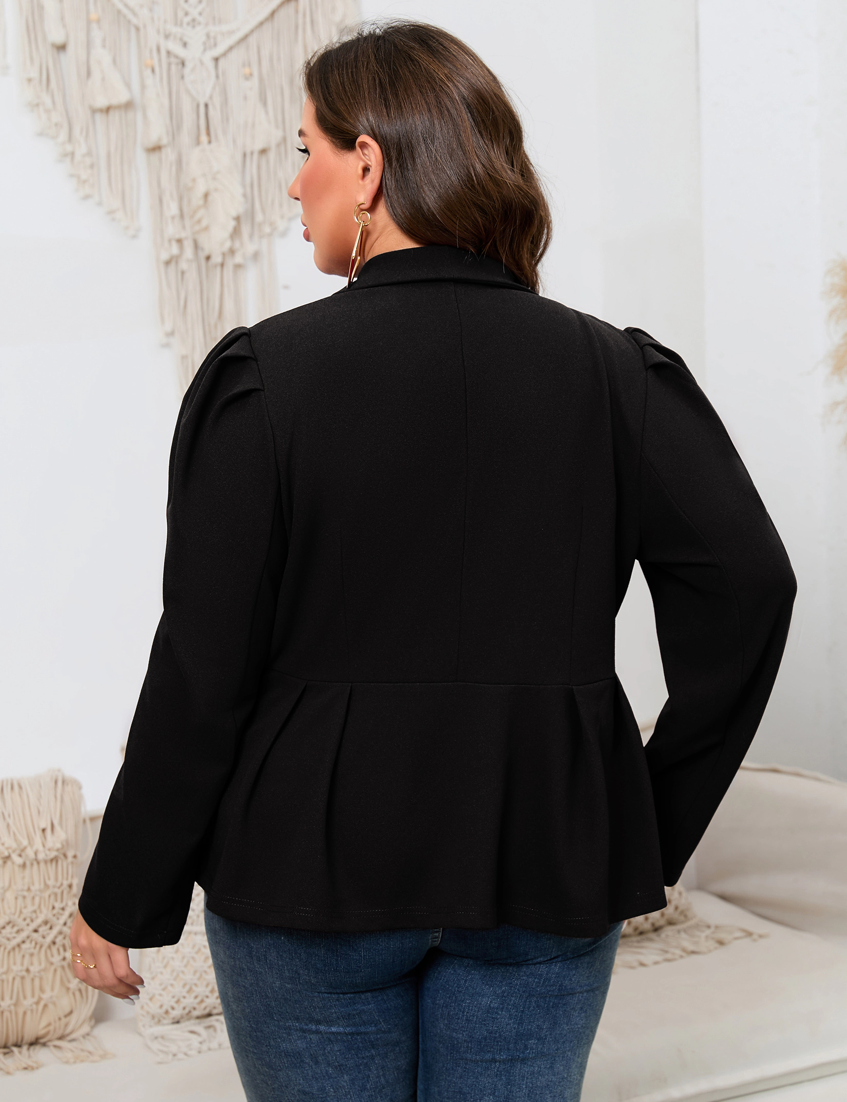KOJOOIN Plus Women's Business Casual Peplum Blazer Long Sleeve Open Front Jacket