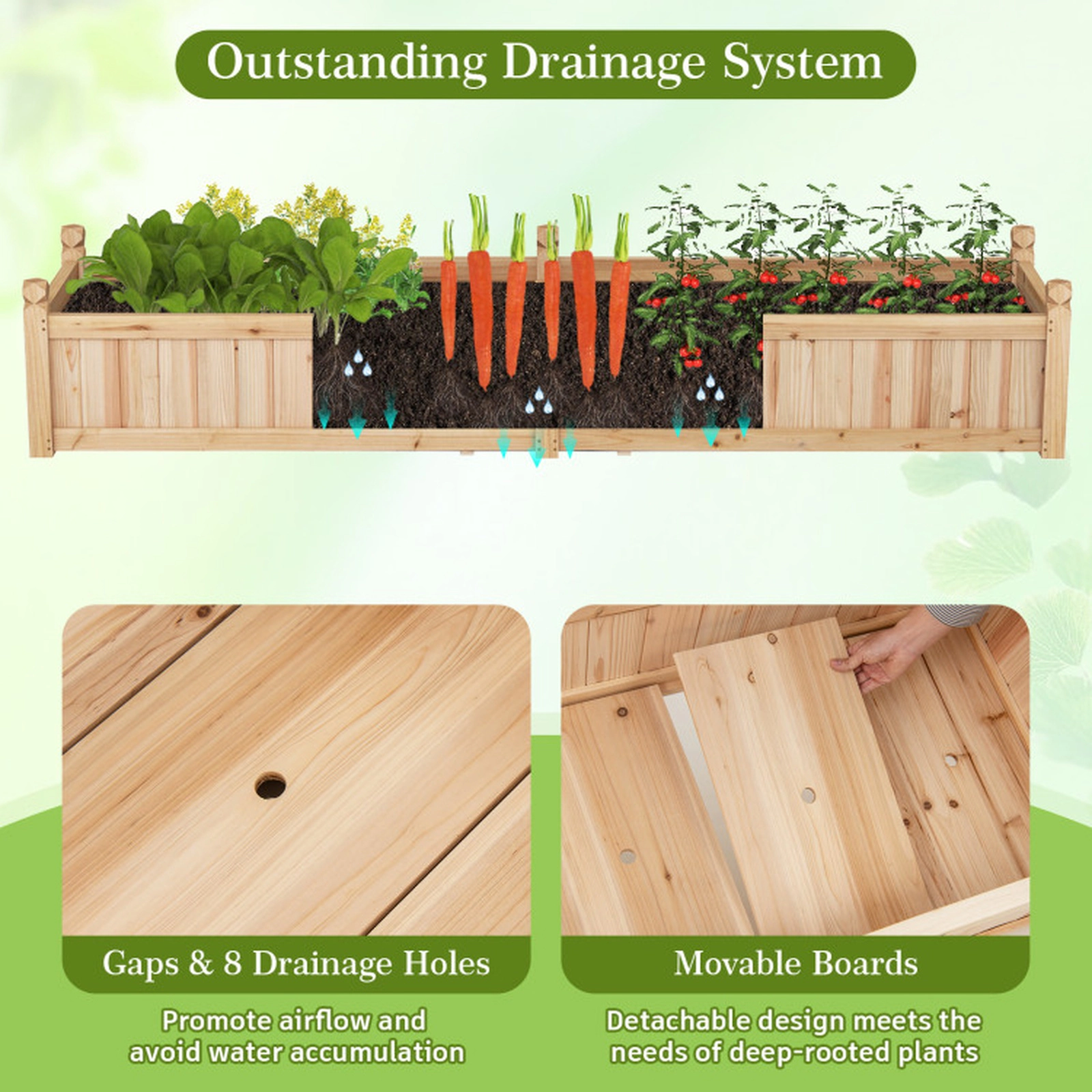 SUGIFT 91 x 24 x 16 in Divisible Fir Wood Planter Box with Corner Drainage 110-lb Capacity Rustic Brown 1-Pc