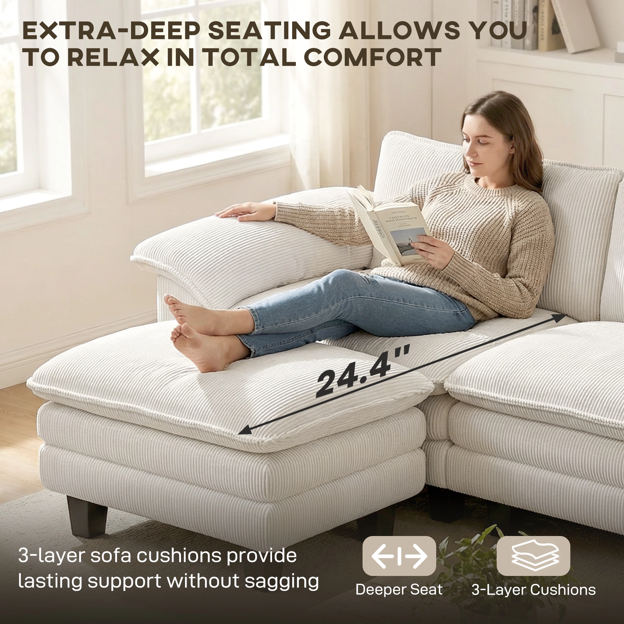 Hivvago L-Shaped Sectional Sofa With Movable Ottoman