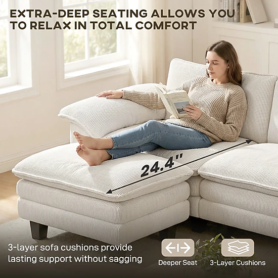 Hivvago L-Shaped Sectional Sofa With Movable Ottoman