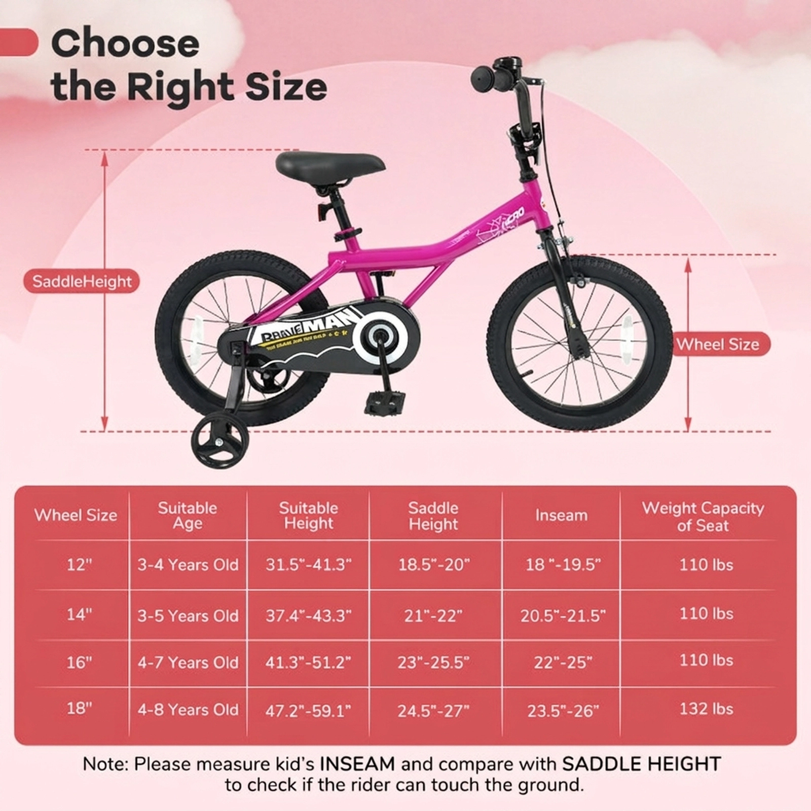SUGIFT Pink Removable Training Wheels Padded Saddle and Chain Guard Kids 16 Inch Bike