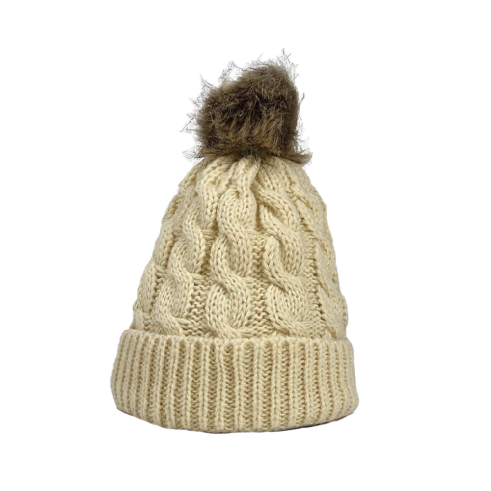 Wardrobe Whimsy Women Winter Soft Knit Faux Fur Pom Warm Beanie Hat