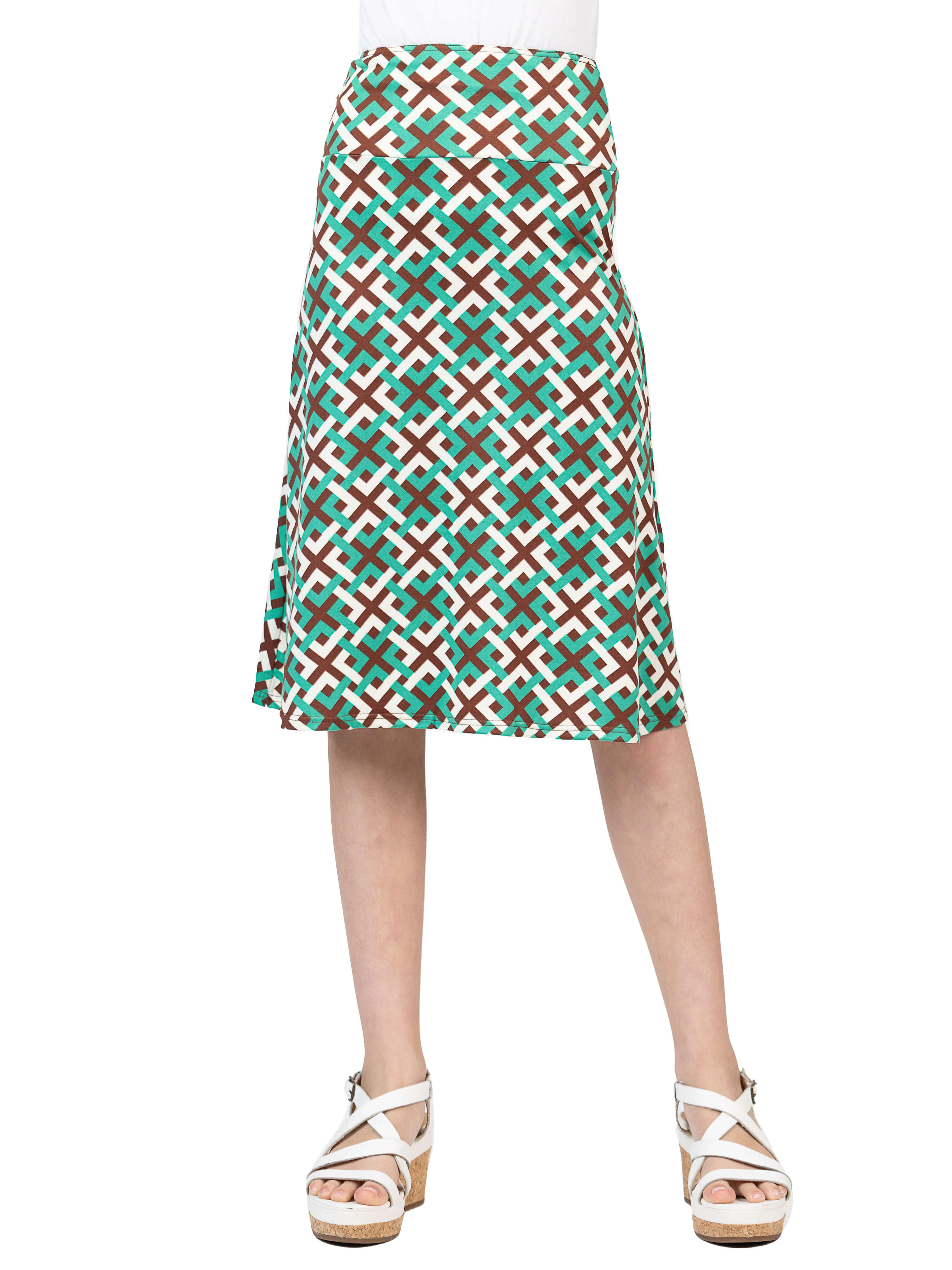 24sevenKid Essential Girls Green Geo Print Knee Length Skirt