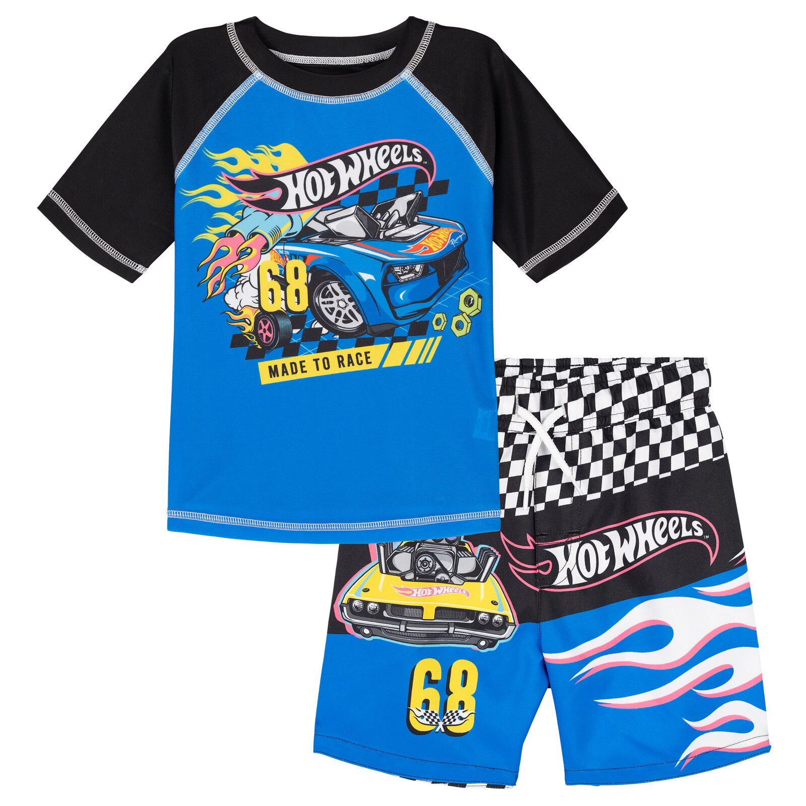 Hot Wheels Boys' 2-Piece Swimwear Rash Guard and Swim Trunks Set