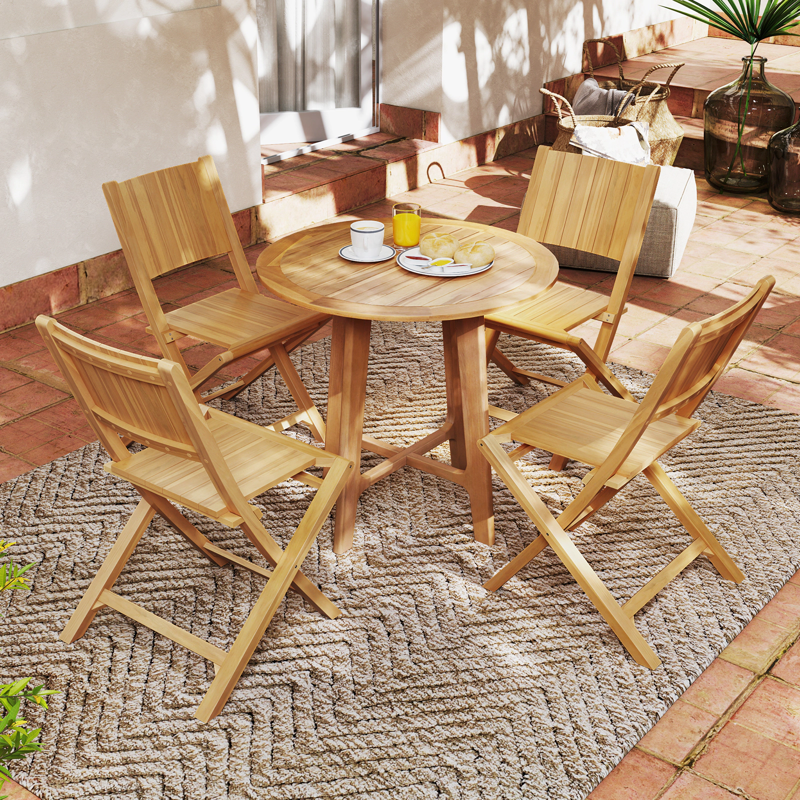 SUGIFT 2-Piece Teak Wood Outdoor Folding Dining Chairs with Slatted Seat 330-Lb Capacity Natural