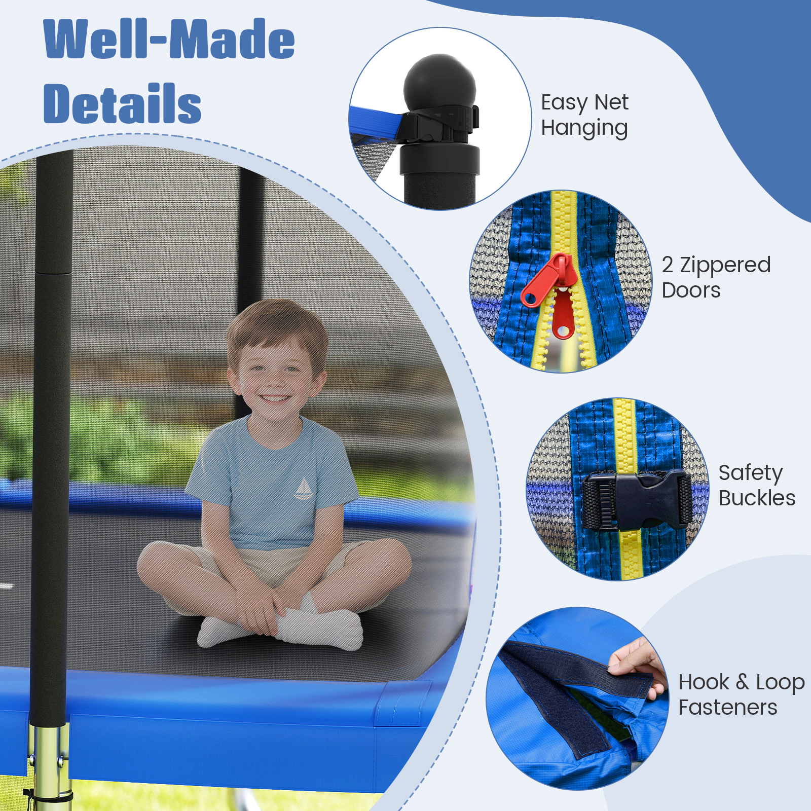 10-ft x 8-ft Rectangle Trampoline Basketball Hoop Soccer Goal 1100-lb Static Capacity Heavy-Duty Hot-Dip Outdoor Blue