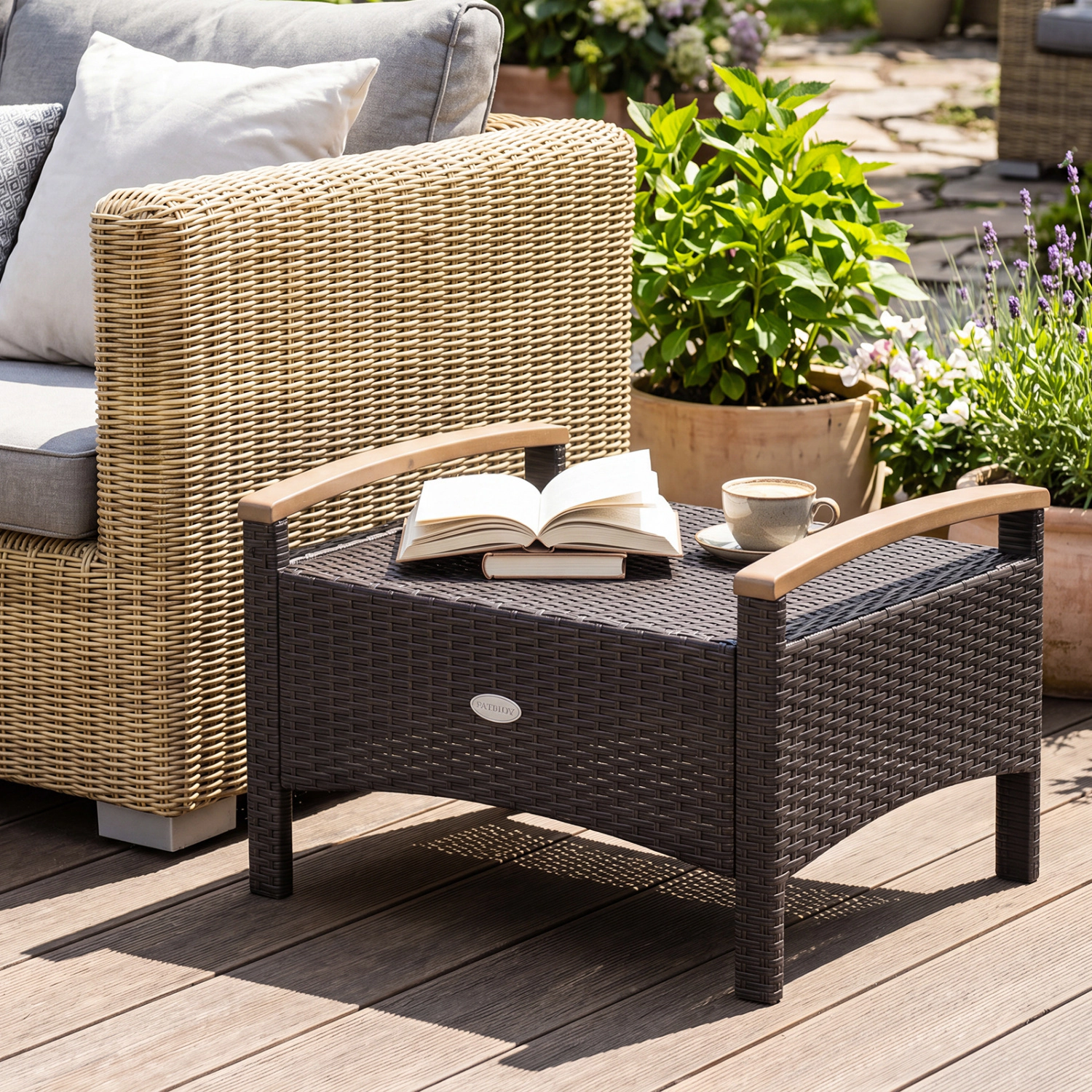 LJG Set of 2 Fade-Resistant Wicker Patio Ottoman