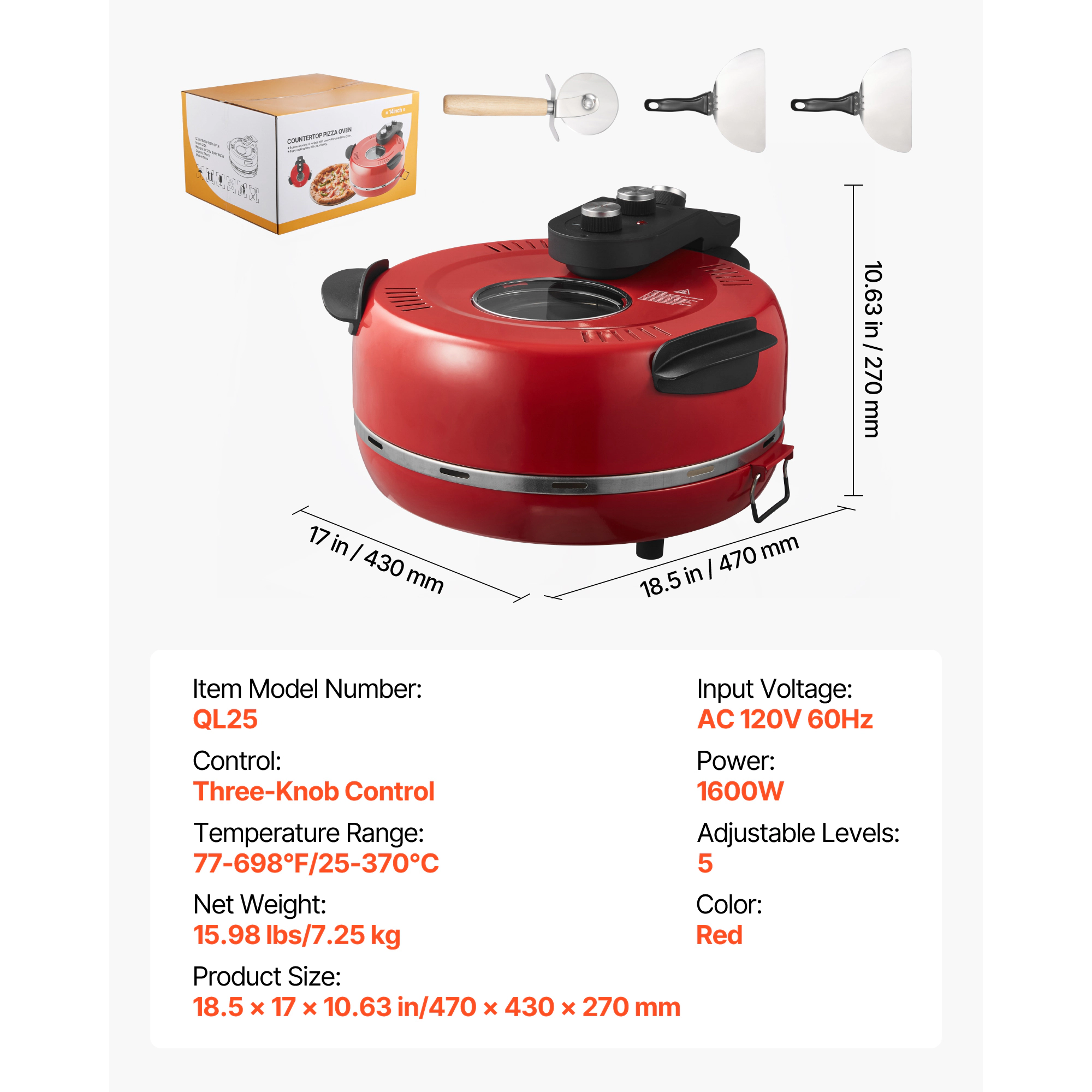 HONGGE Pizza Oven, Electric Maker, Pizzas Cooker with Cordierite Stone, 5-Mode Temperature Control