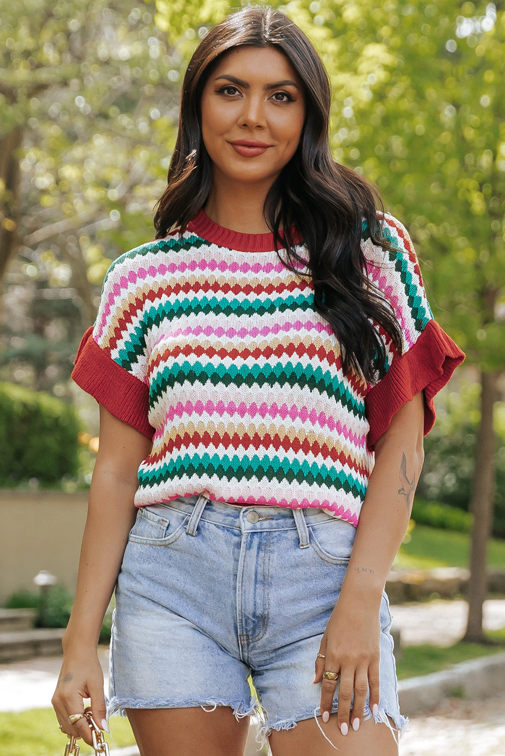 Threaded Pear Women's Molly Sleeve Colorful Textured Sweater