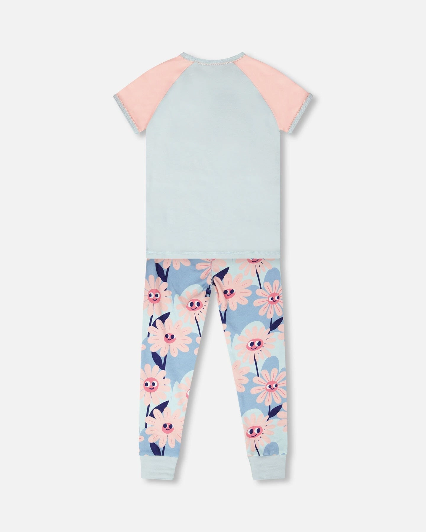 Deux par Girls Organic Cotton Smiling Flower Print Top and Pants Two-Piece Pyjama Set