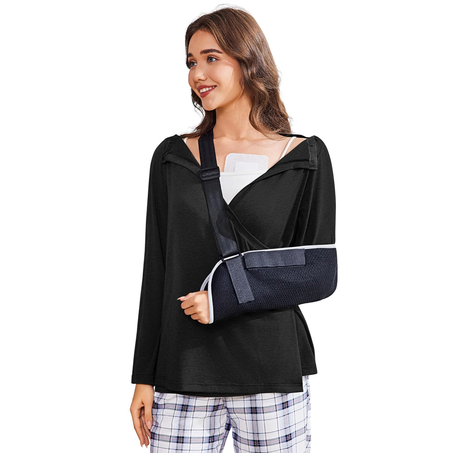 Pinspark Womens Casual Long Sleeve Wrap Top Fall V Neck Cross Front Snap Tunics