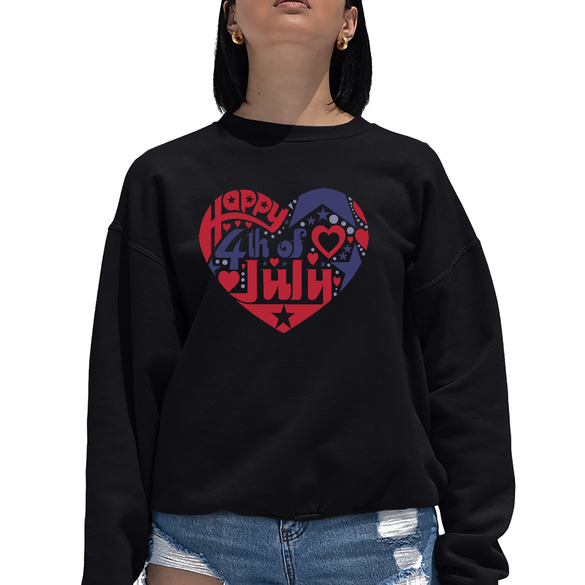 LA Pop Art July 4Th Heart - Women's Word Crewneck Sweatshirt