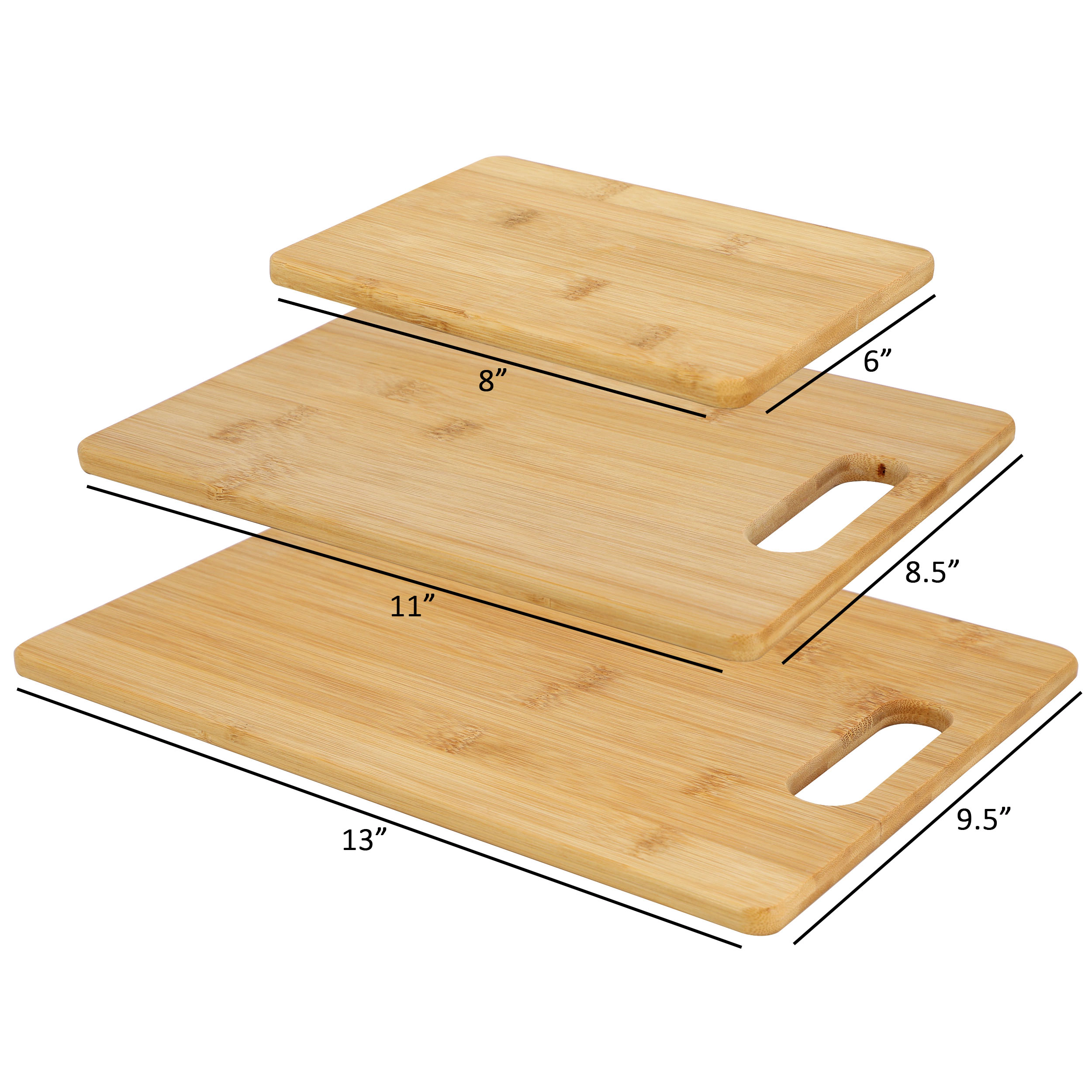 MegaChef 3 Piece 8 Inch, 11 Inch, and 13 Inch Bamboo Wood Cutting Board Set