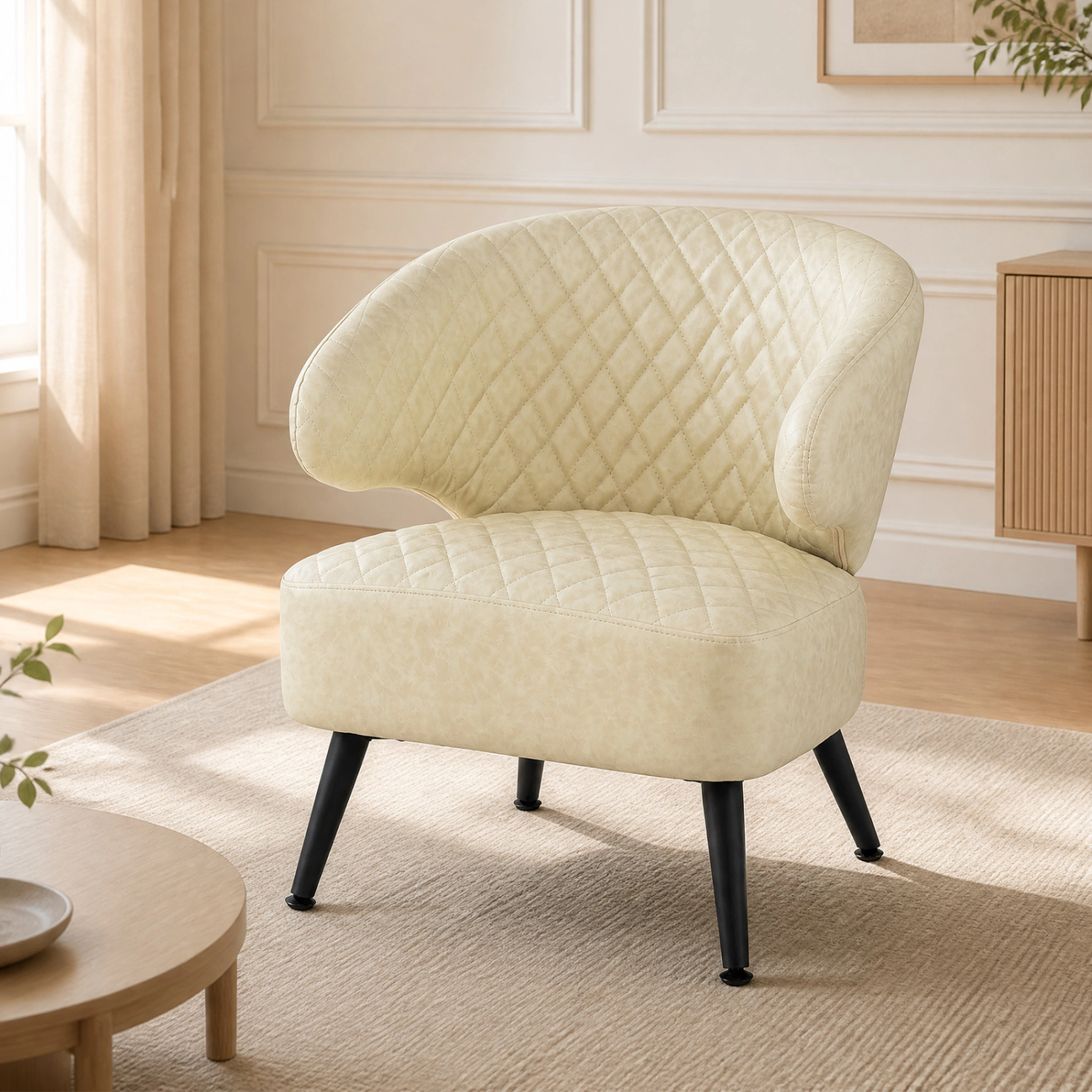 LJG Mid Century Modern Accent Chair Comfy PU Leather Upholstered Armchair
