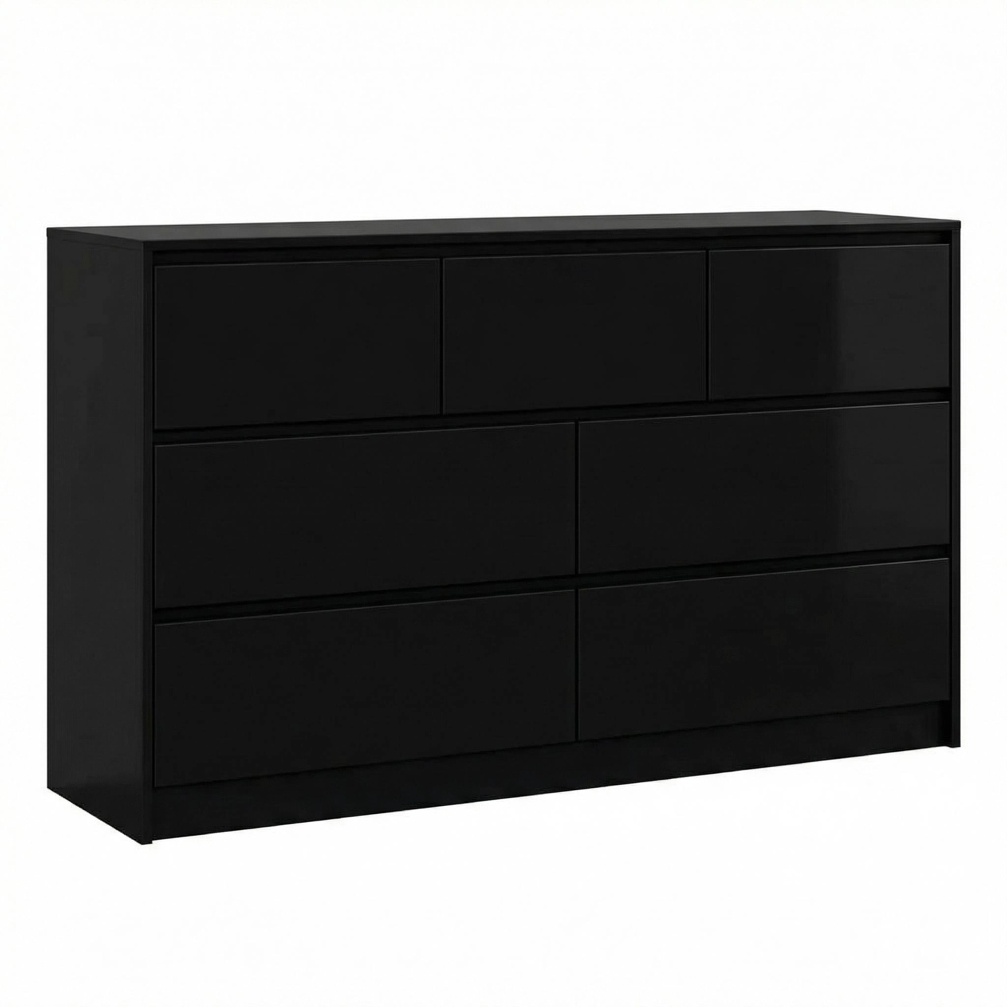 55" Full High Gloss Dresser with 7 Drawers, Modern Wide Storage Chest for Bedroom
