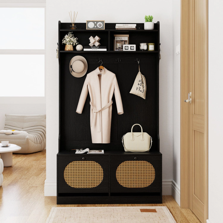 Hivvago 4-In-1 Hall Tree with Coat Rack and Flip Drawers for Entryway Mudroom