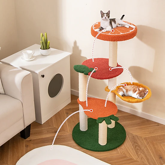 Glintex 39-Inch Fruit-Themed Cat Tree with Rotatable Side Basket and Sisal Posts, Red
