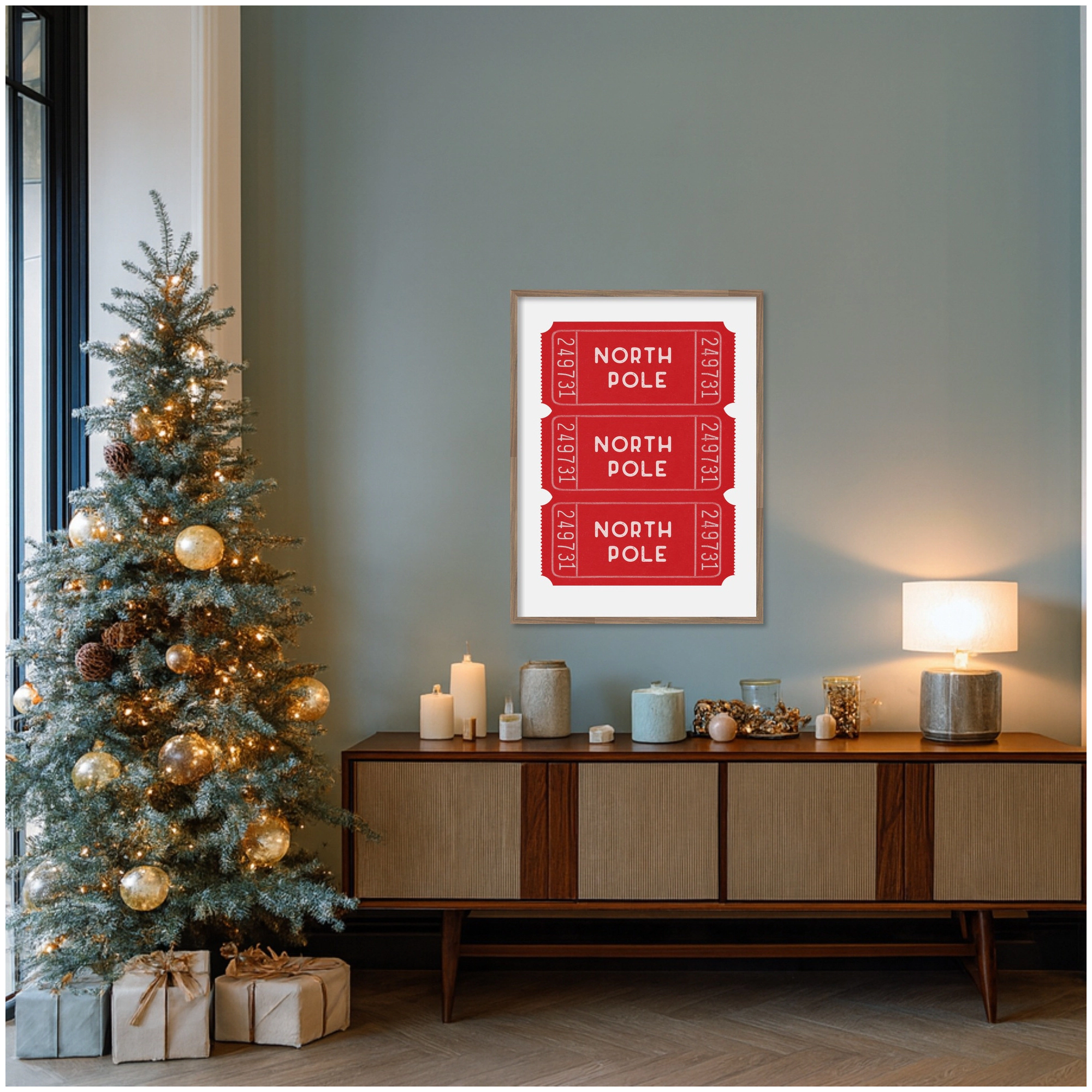 Amanti Art North Pole Christmas Tickets Framed Canvas Wall Art Print