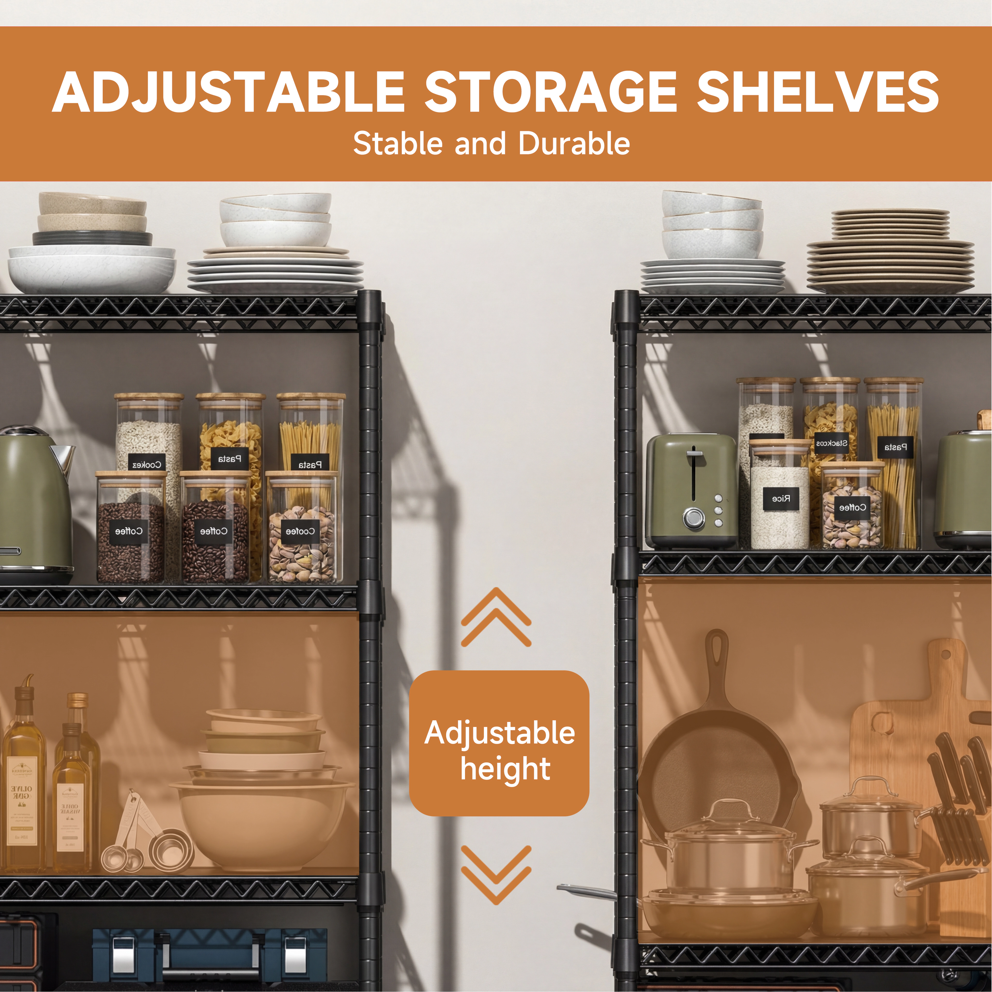Flynama 4 Tier Black Wire Shelving 1200LBS 59.5H x 33.5W x 15.8D in Adjustable Metal Pantry and Garage Storage Rack