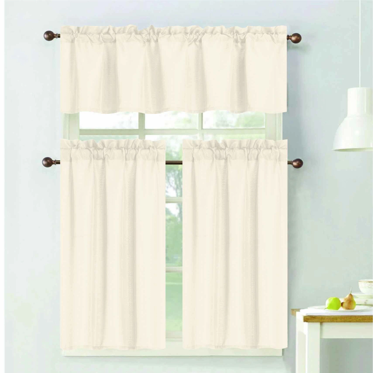 RT Designers Collection 100% Polyester Gibson Solid 3 Piece Kitchen Curtains Valance & Tiers Set 54" x 18" Beige