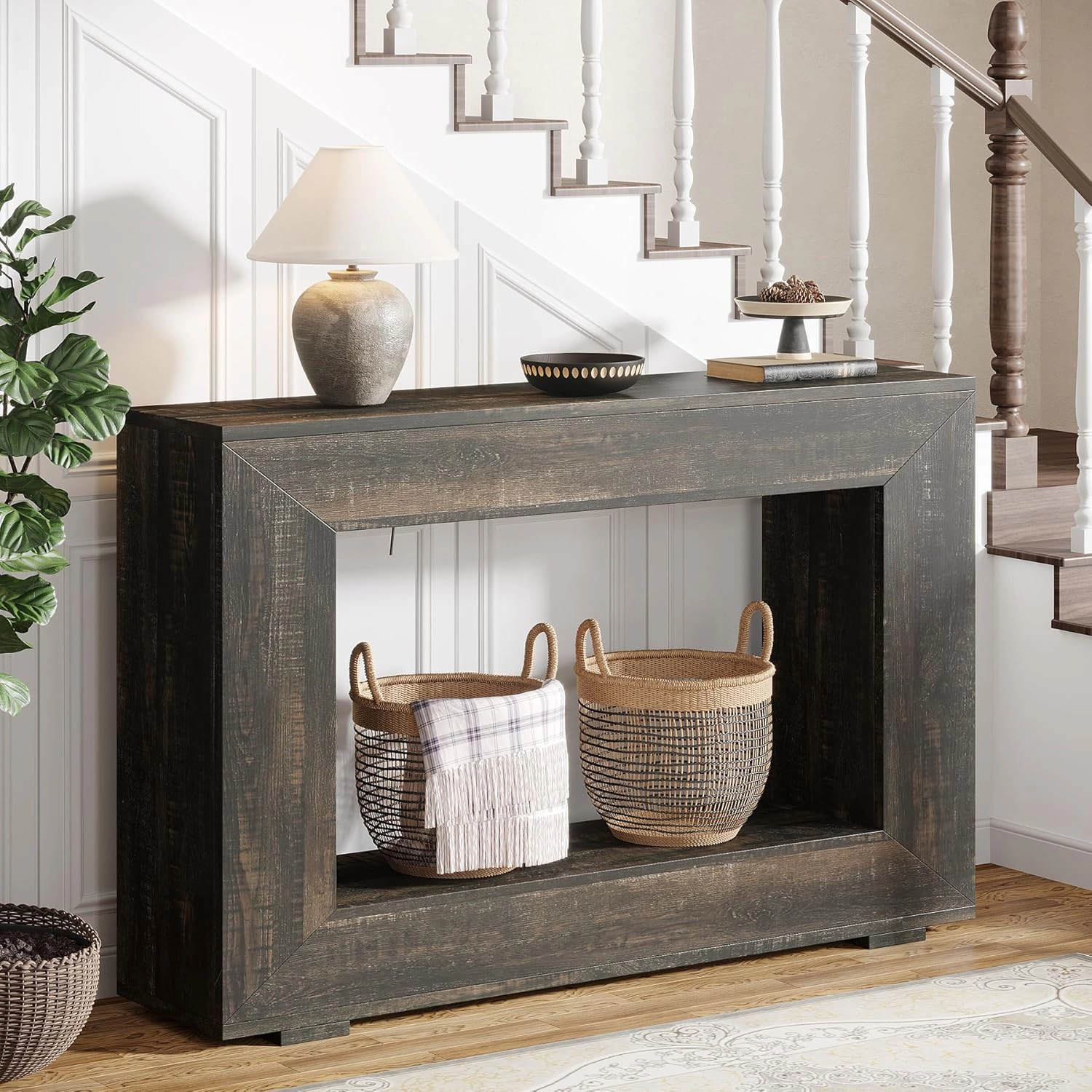 Tribesigns Farmhouse Console Table, 47" Rustic Wood Entryway Sofa Table with Storage