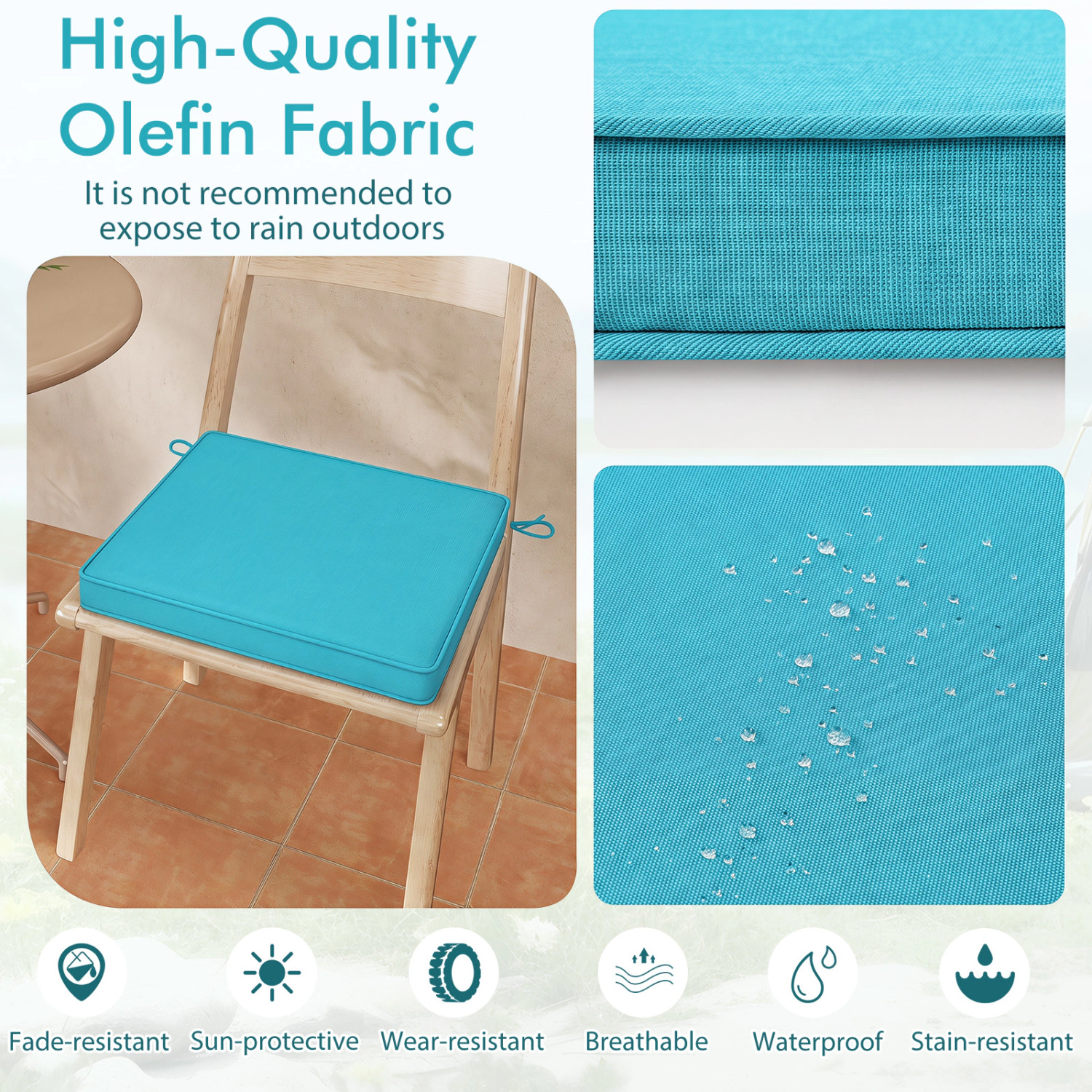 LJG Outdoor Chair Cushion Set of 2 Waterproof Fade-Resistant Olefin Seat Cushions