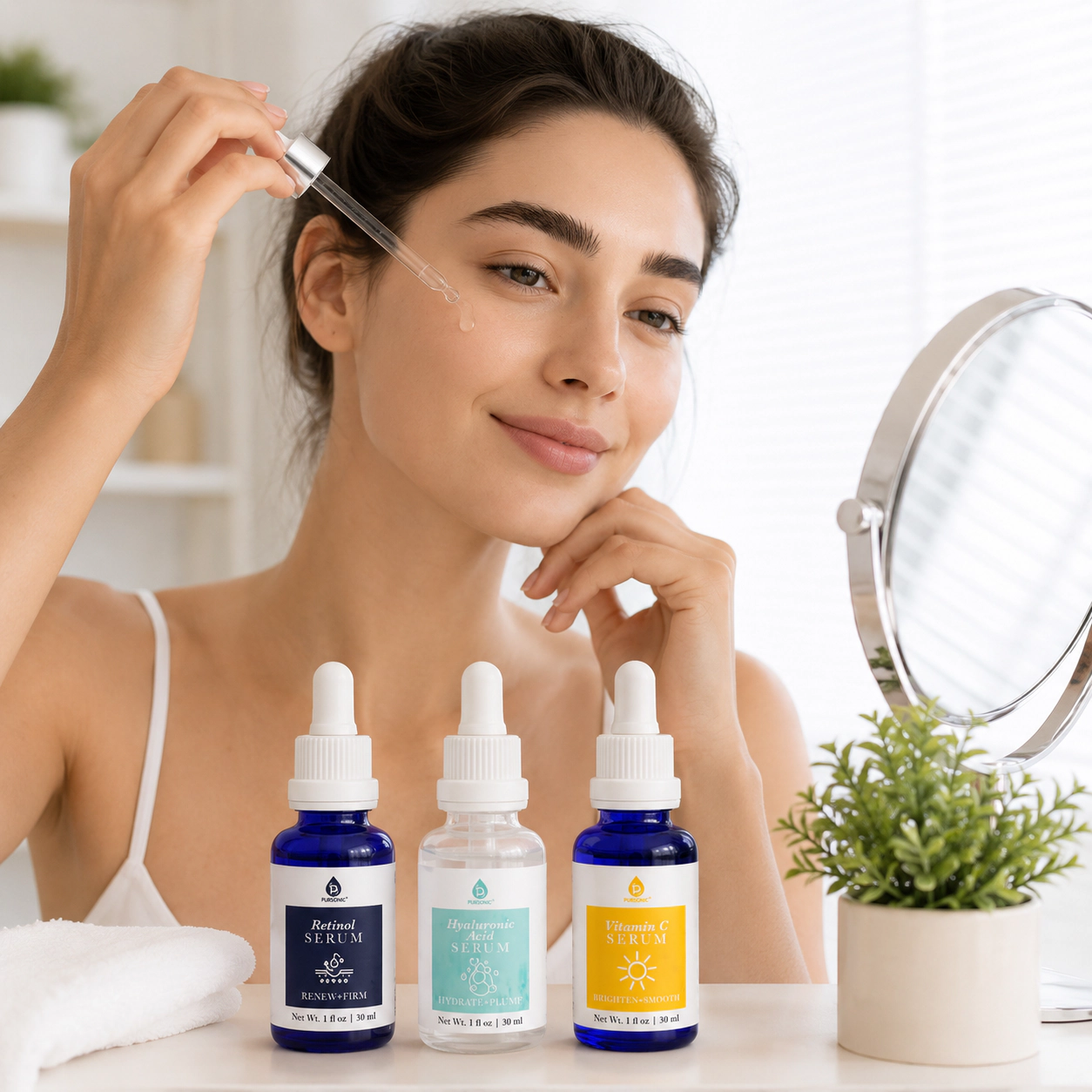Pursonic Women’s Ultimate Renewal Skincare Kit: Micro Needle Derma Roller + Anti-Aging Serum Trio