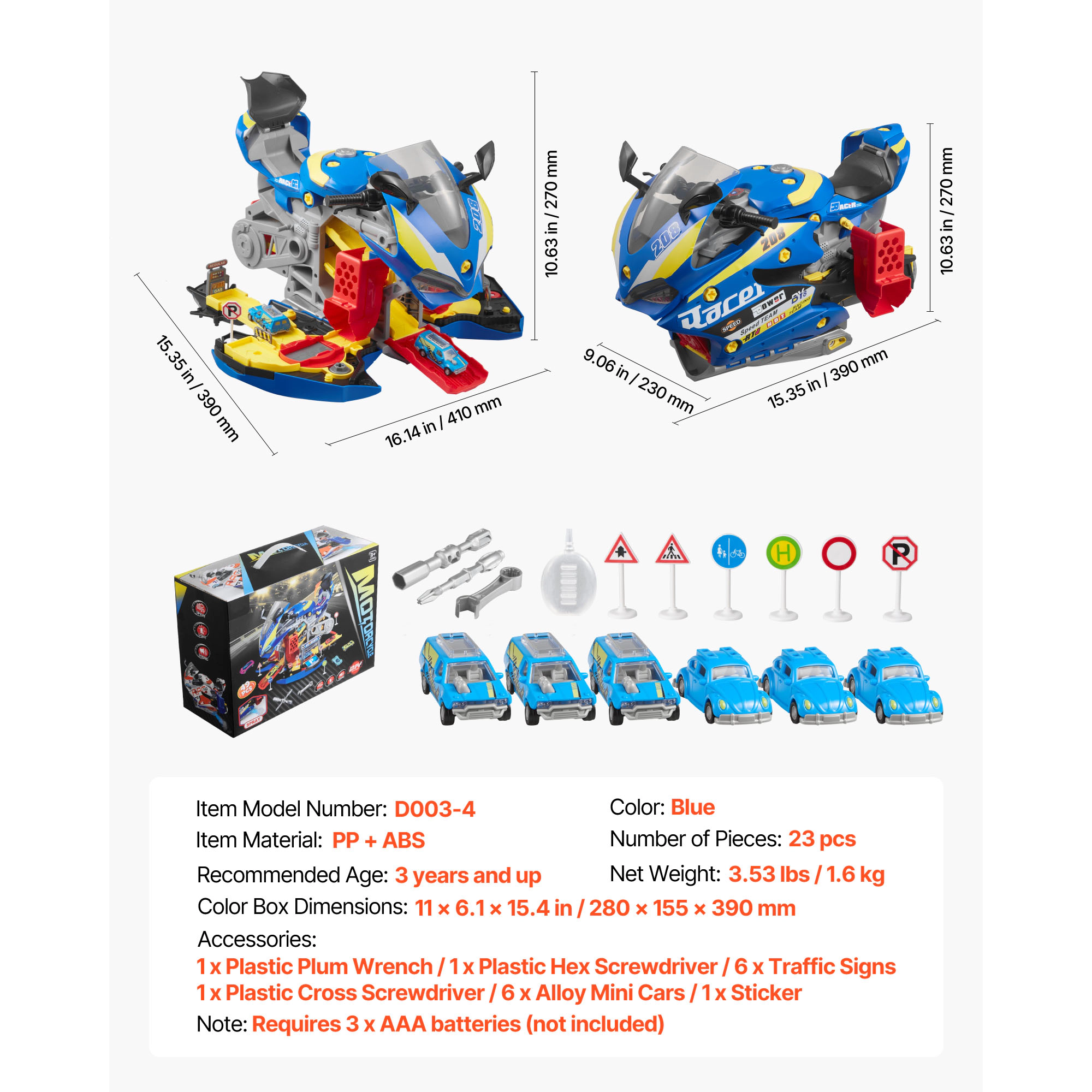 HONGGE Motorcycle Engine Toy 25 Pieces Mechanic with Removable Parts Lights & Sounds Simulated Riding