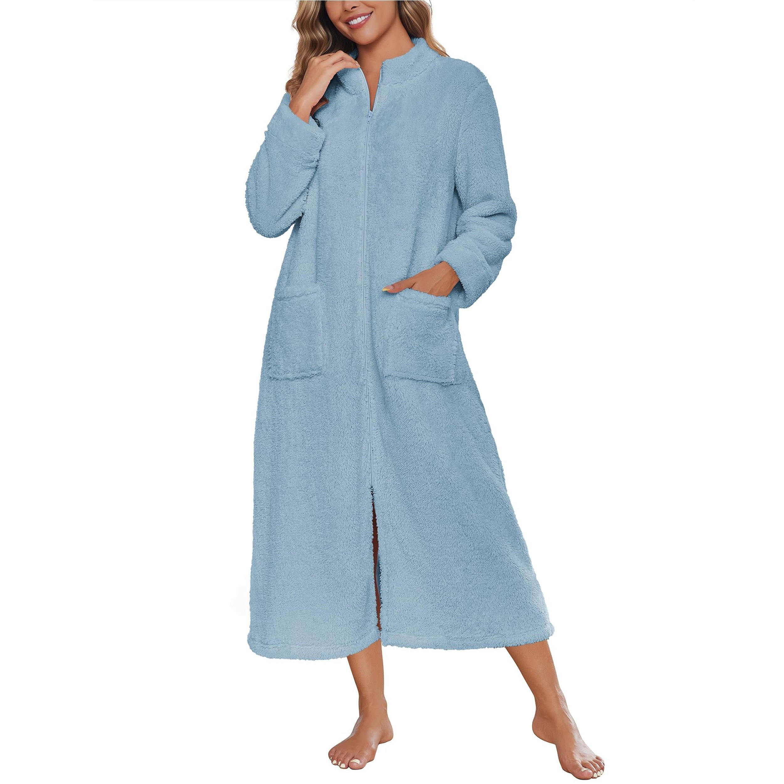 Ekouaer Womens Zipper Robe Long Sleeves Bathrobe Sleepwear Warm Housecoat Zip Up House Robes