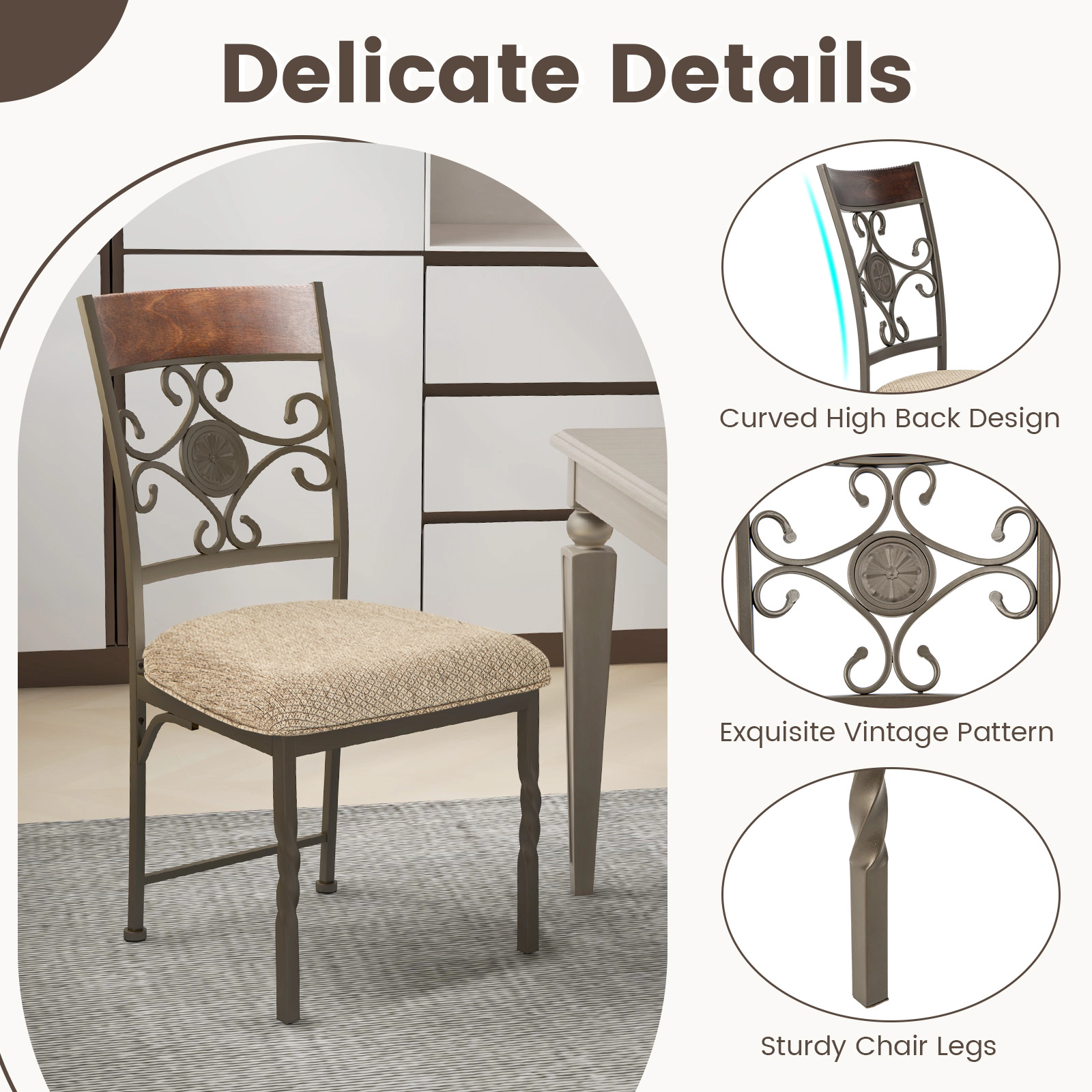 SUGIFT Set of 2 Brown Armless Dining Chairs with Scrolled Metal Back 23-in W 38-in H 330-lb Per Chair