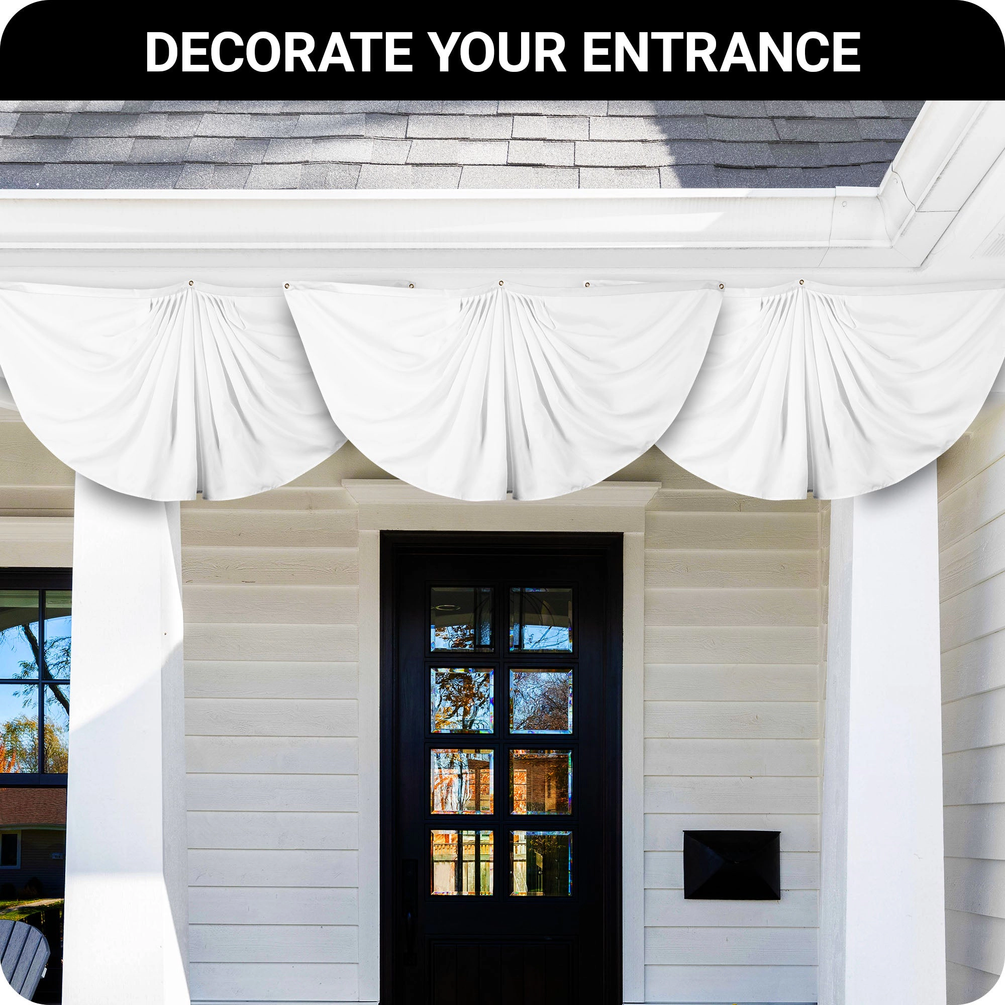 G128 White Pleated Fan Flag 3x6 Ft - 150D Polyester, Fade-Resistant Print, Brass Grommets