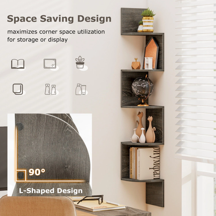 Hivvago 5-Tier Corner Shelf Floating Bookshelf Wall Mounted Storage Organizer