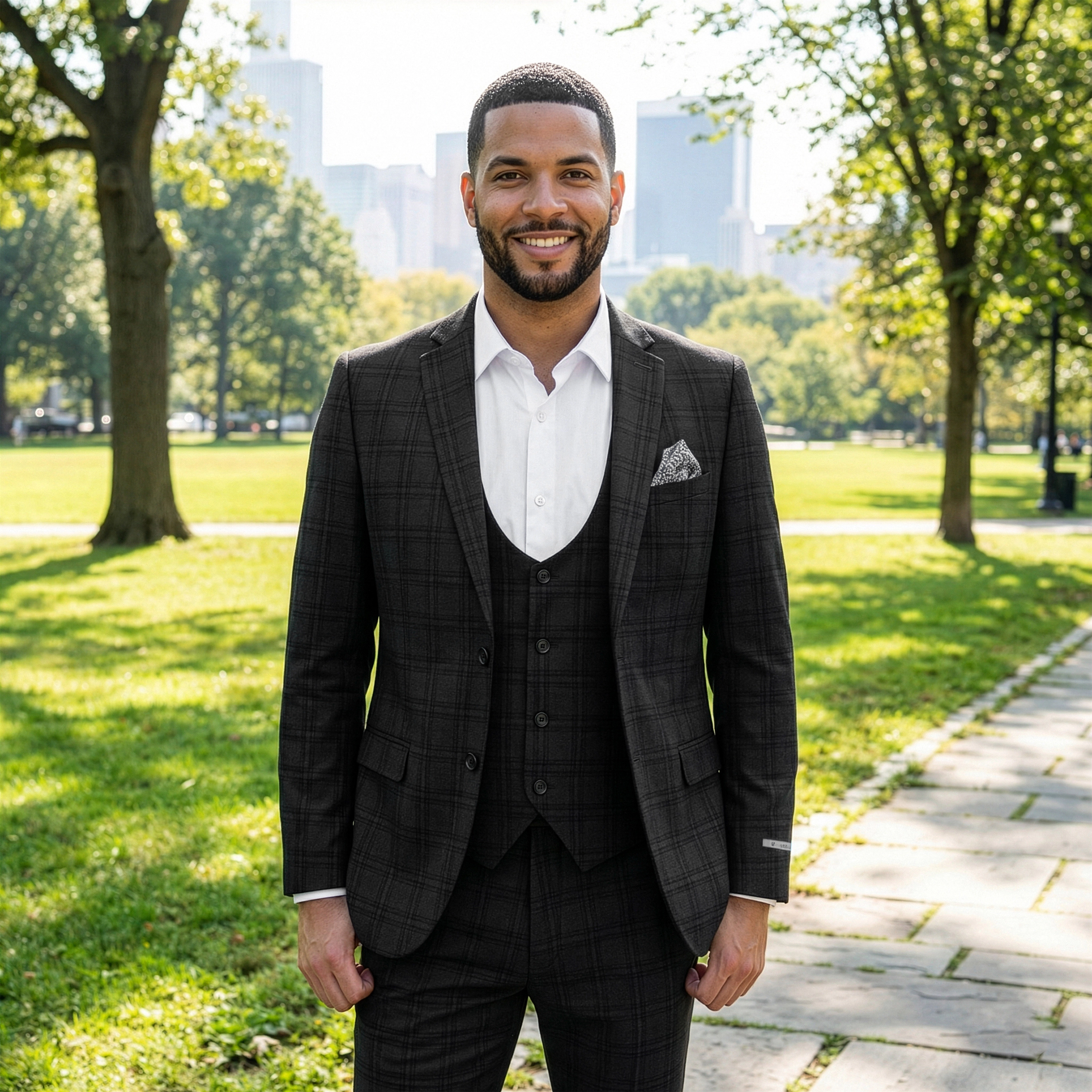 Sean Alexander Men's Skinny Fit Plaid 3pc. Suit Set