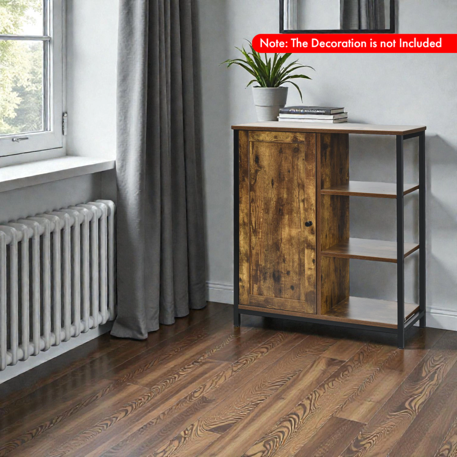 Hivvago Freestanding Multipurpose Storage Cabinet with 3 Open Shelves and Enclosed Doors