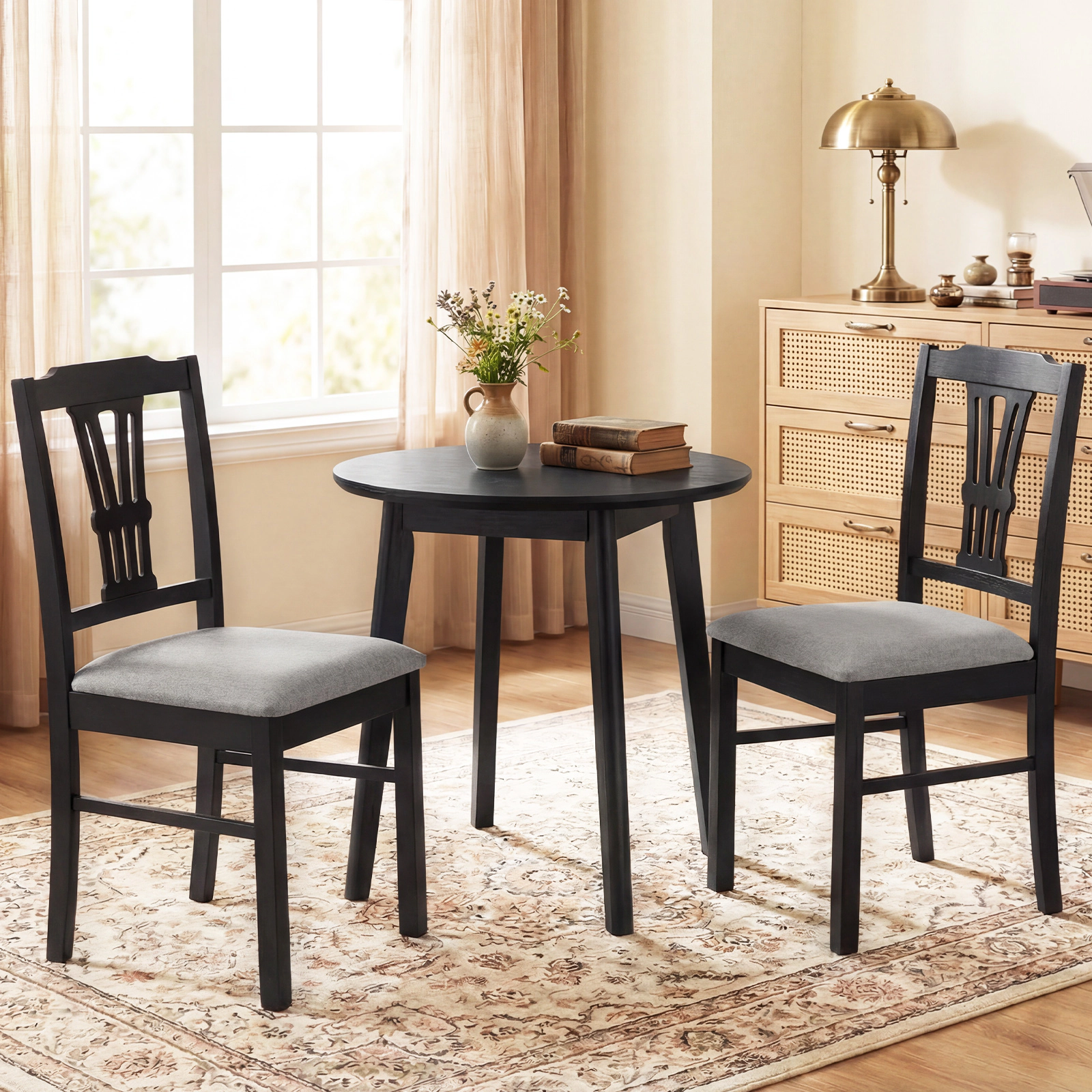 SUGIFT Upholstered Dining Chairs with Solid Rubber Wood Frame 330-Lb Capacity Brown + Beige/Black + Gray