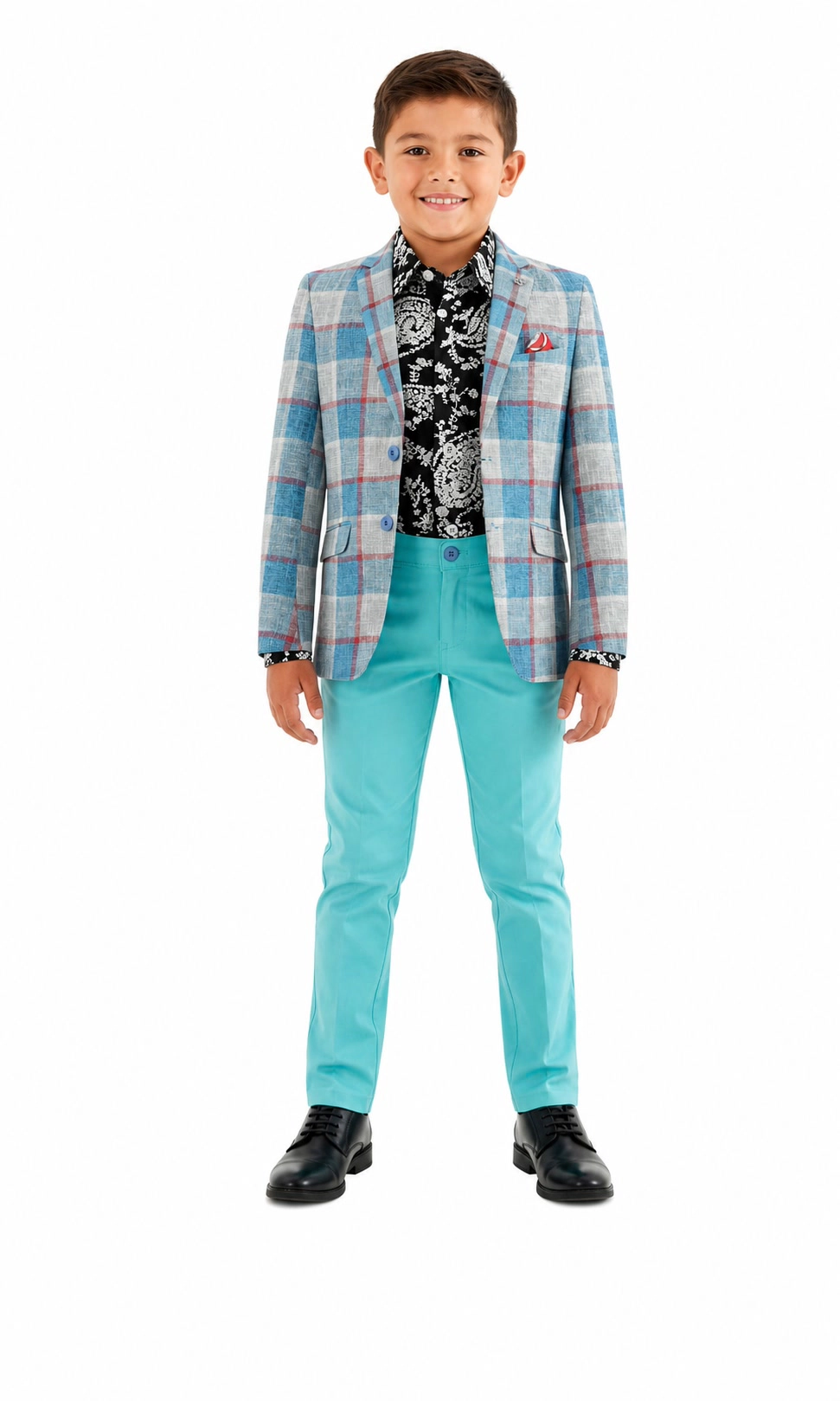 Elie Balleh Boys Slim Fit Big Plaid Blazer