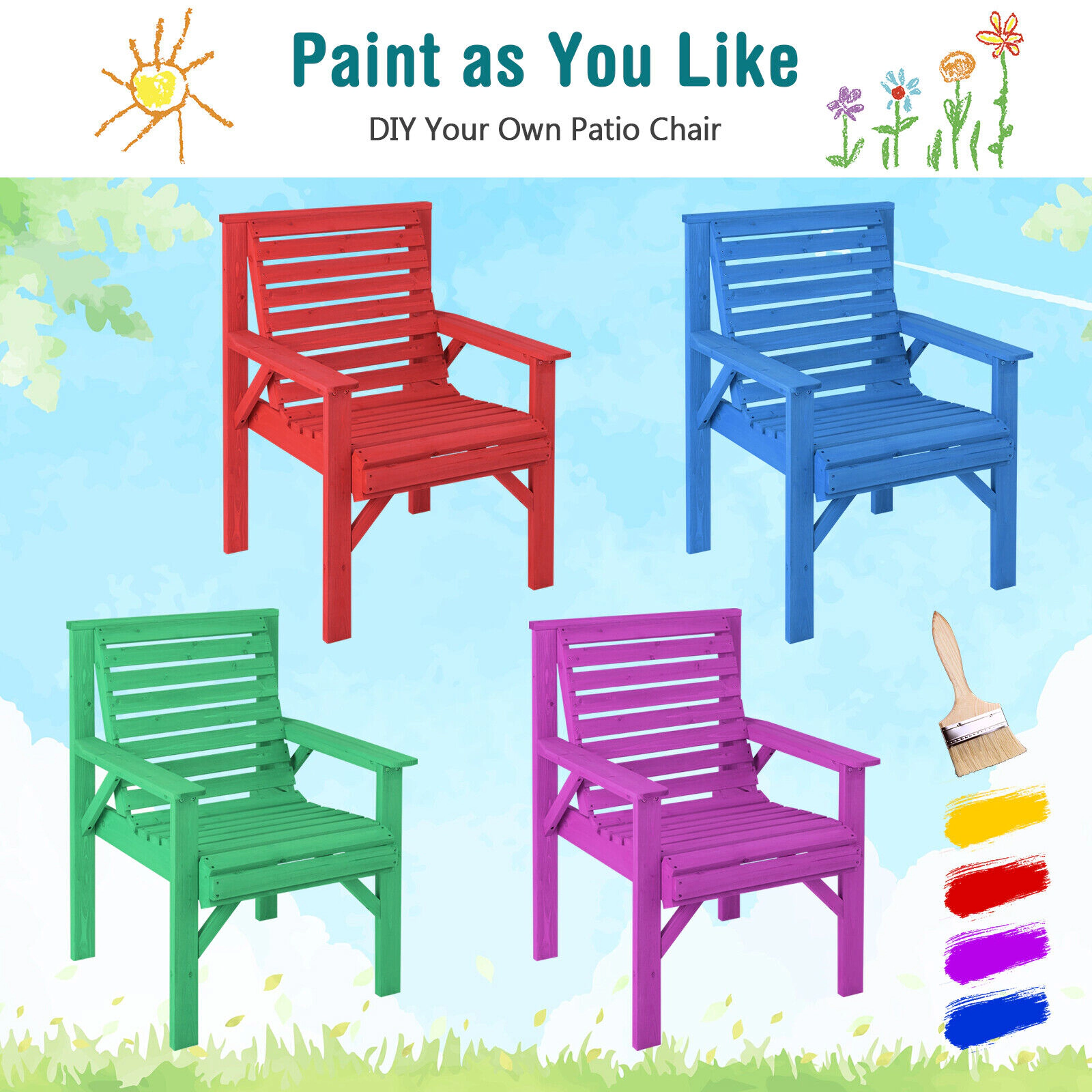 LJG Outdoor Solid Fir Wood Chair with Inclined Backrest