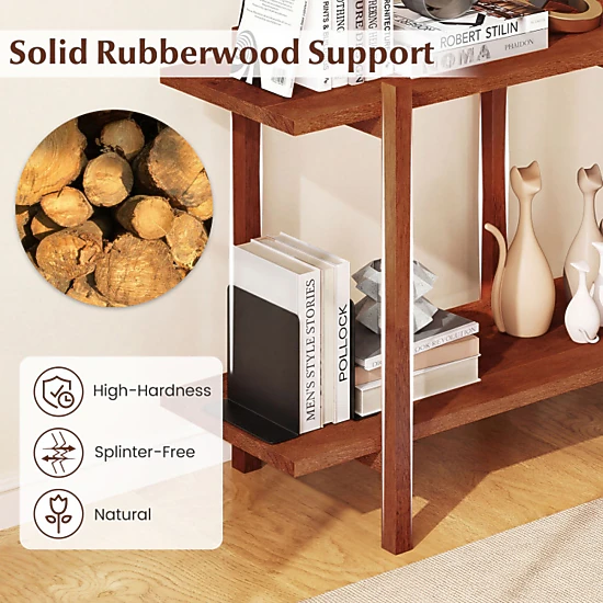 Hivvago 2-Tier Wood Bookshelf Low Horizontal Rubberwood Bookcase for Display
