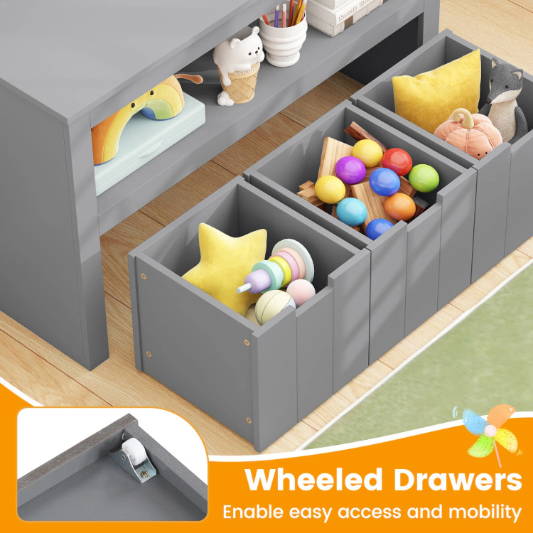 Hivvago Kid Toy Storage Cabinet Drawer Chest with Wheels and Large Cube Shelf