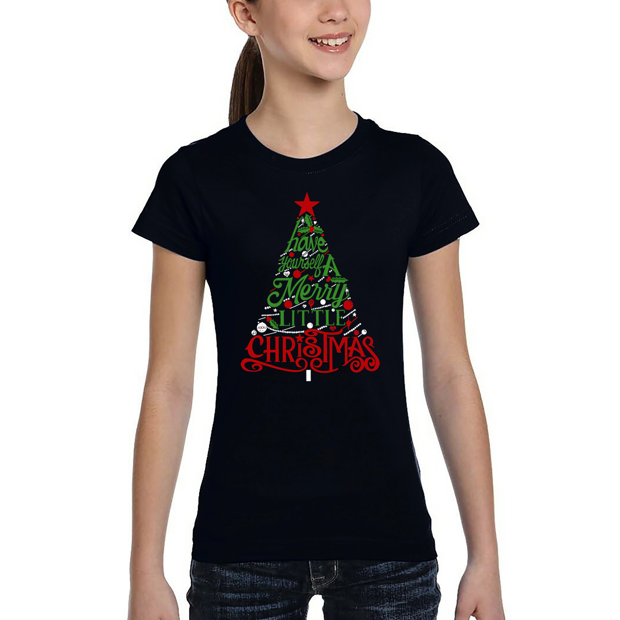 LA Pop Art Girls Word T-Shirt - Have Yourself A Merry Little Christmas