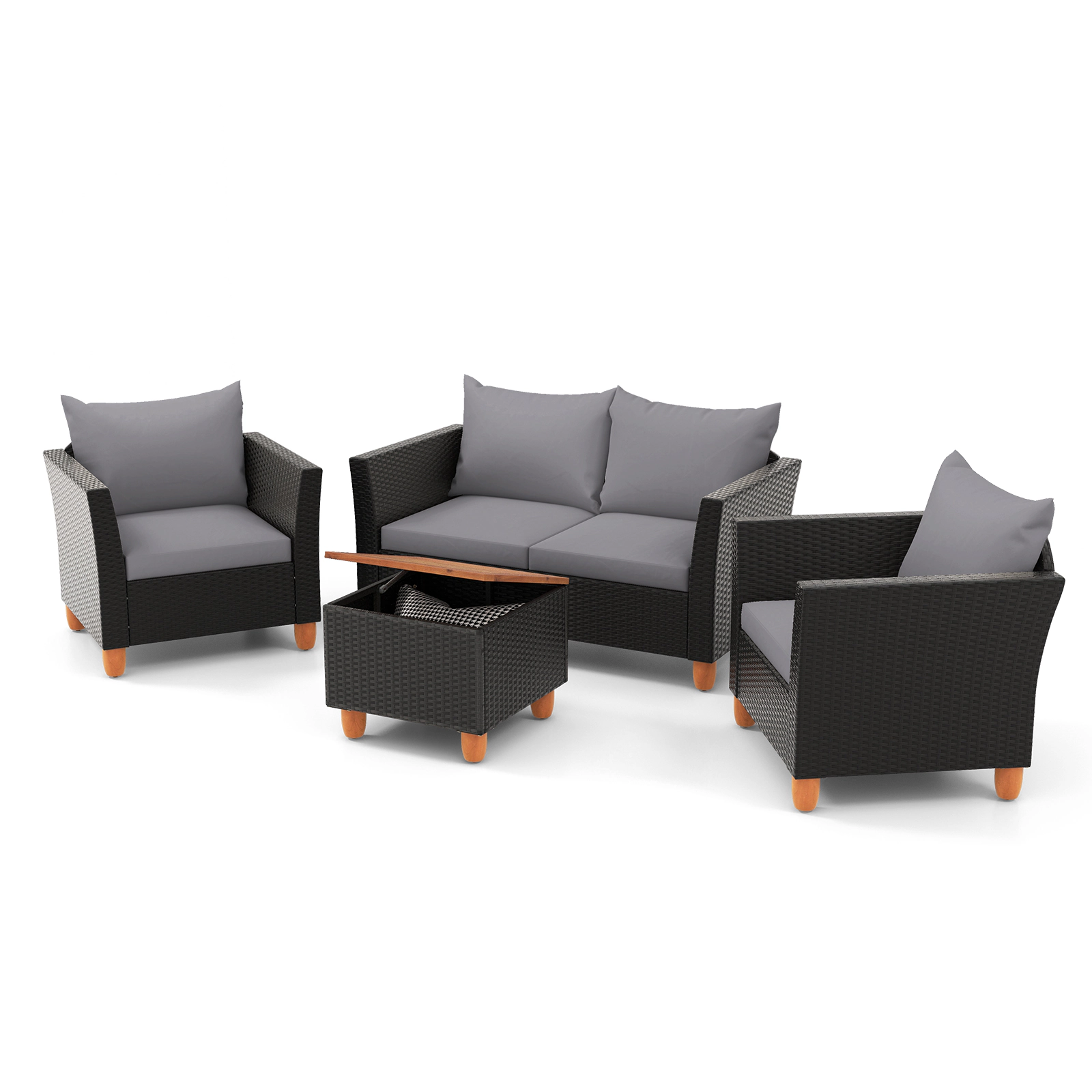 Hivvago 4 Piece Outdoor Conversation Set with Storage Coffee Table