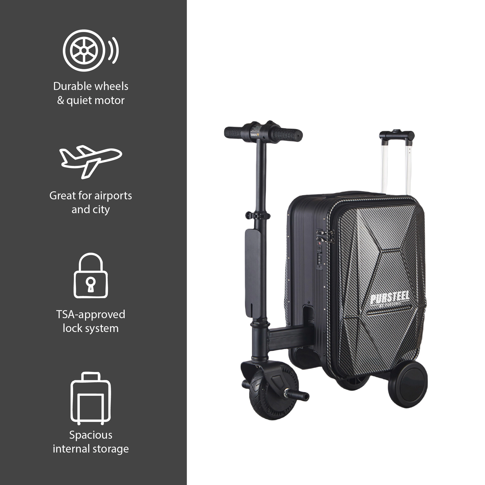 Pursonic Unisex Electric Ride-On Luggage Smart Travel Suitcase