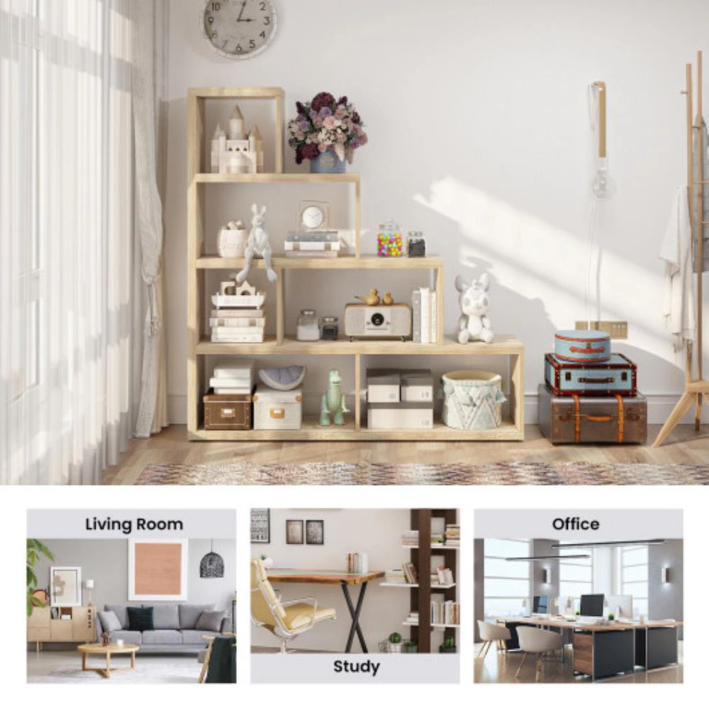 Hivvago 4-Tier Stepped Bookshelf Freestanding Ladder Storage Shelf with 6 Cubes