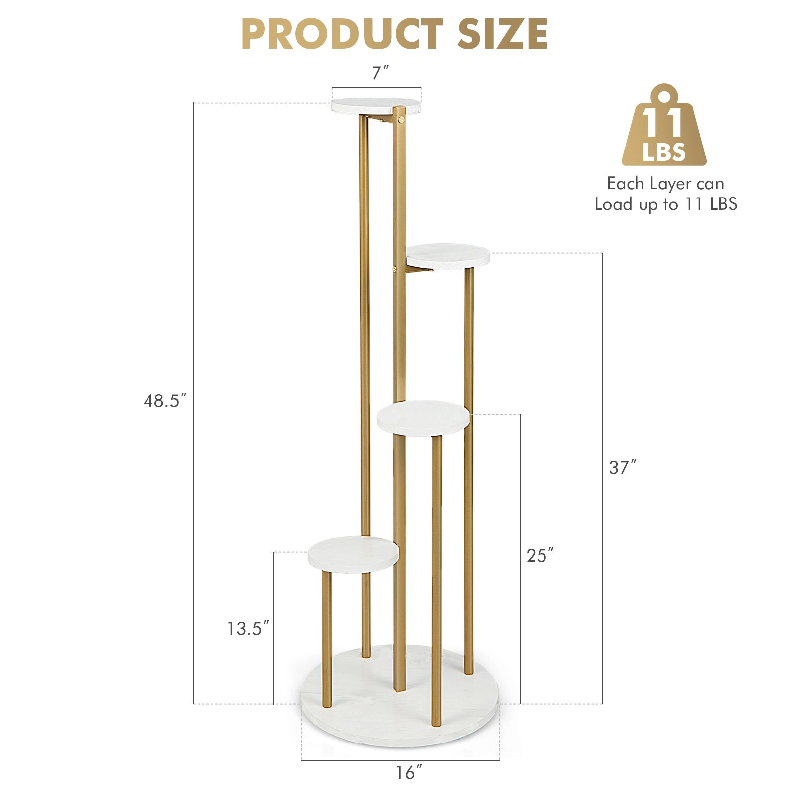 SlickBlue Unisex 48.5 Inch 4-Tier Indoor Plant Stand with MDF Shelves