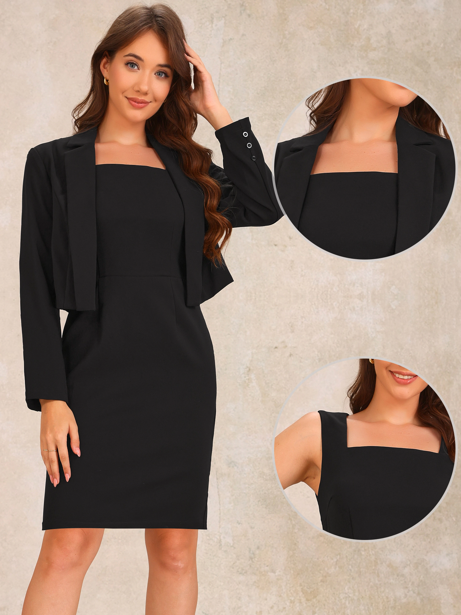 INSPIRE CHIC Women's Cropped Blazer Work Business Bodycon Dress Suit Set