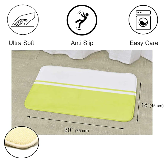Evideco French Home Goods Lime Green and White Memory Foam Bath Mat 30 x 18 in