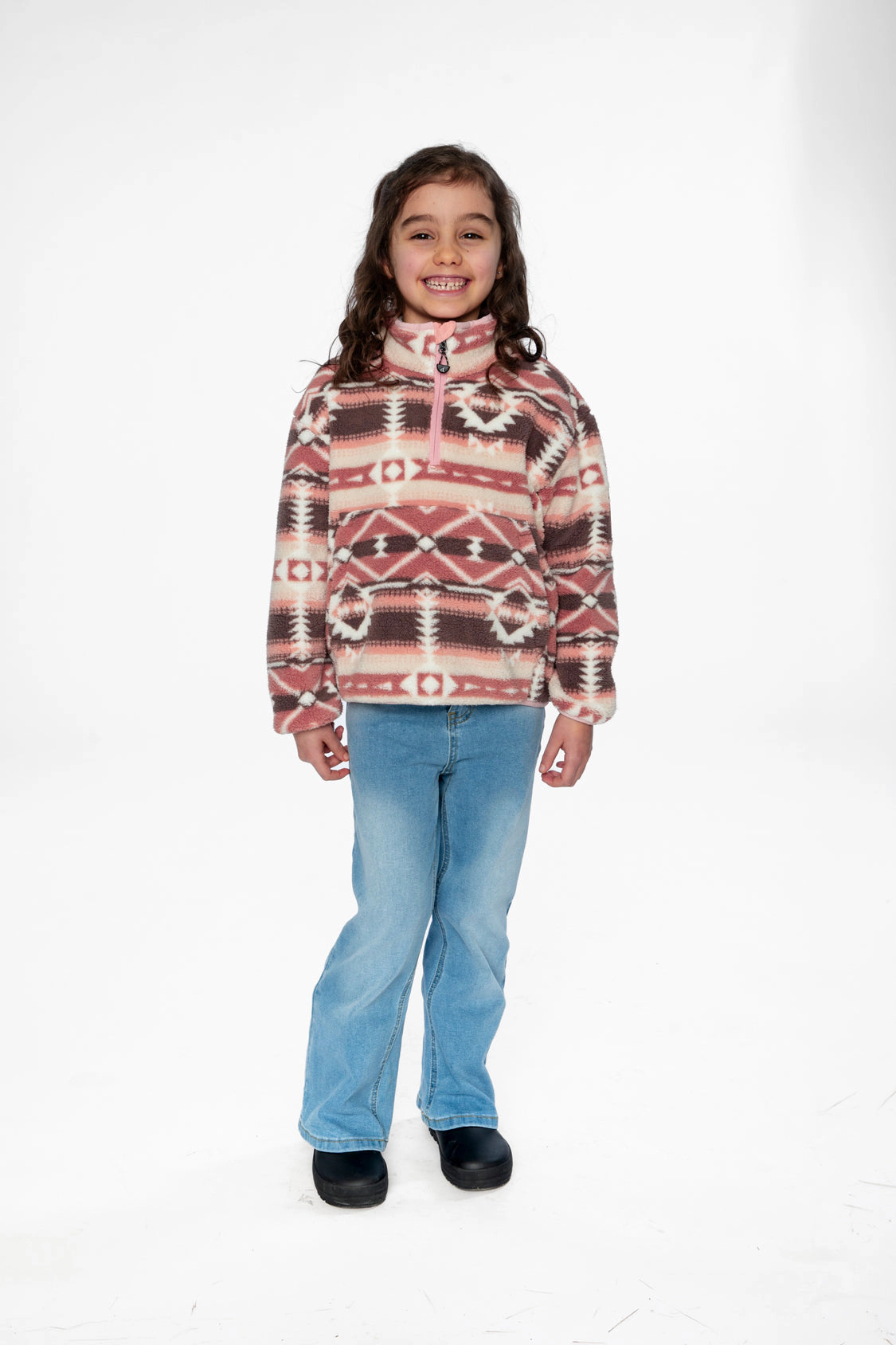 Deux par Girls Aztec Pattern Mid-Season Plush Pullover Jacket